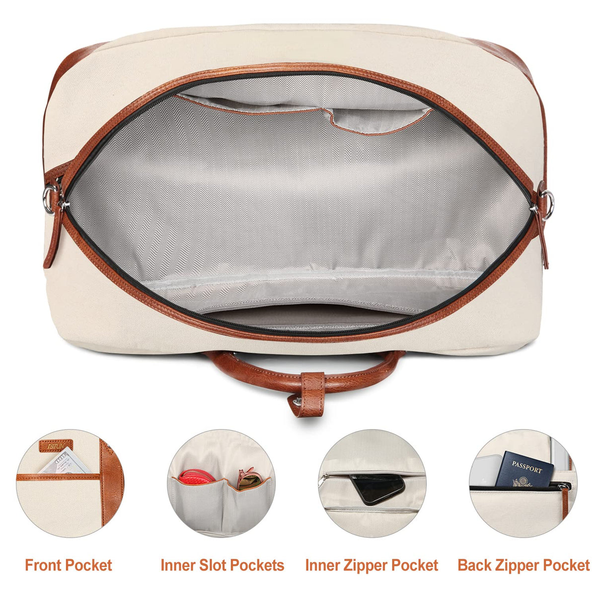 IBFUN Weekender Bag for Women, Large Overnight Bag Canvas Travel Duffel Bag Carry On Tote with Shoe Compartment 21" 3Pcs Set