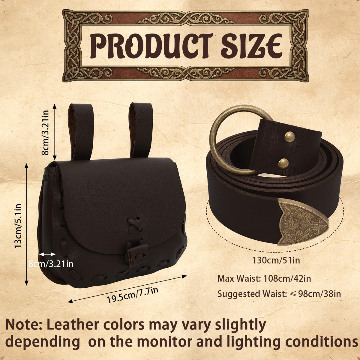 Renaissance Belt Pouch Medieval Costume Accessories Set - Pirate Viking Faux Leather Waist Bag for LARP Cosplay (Brown)