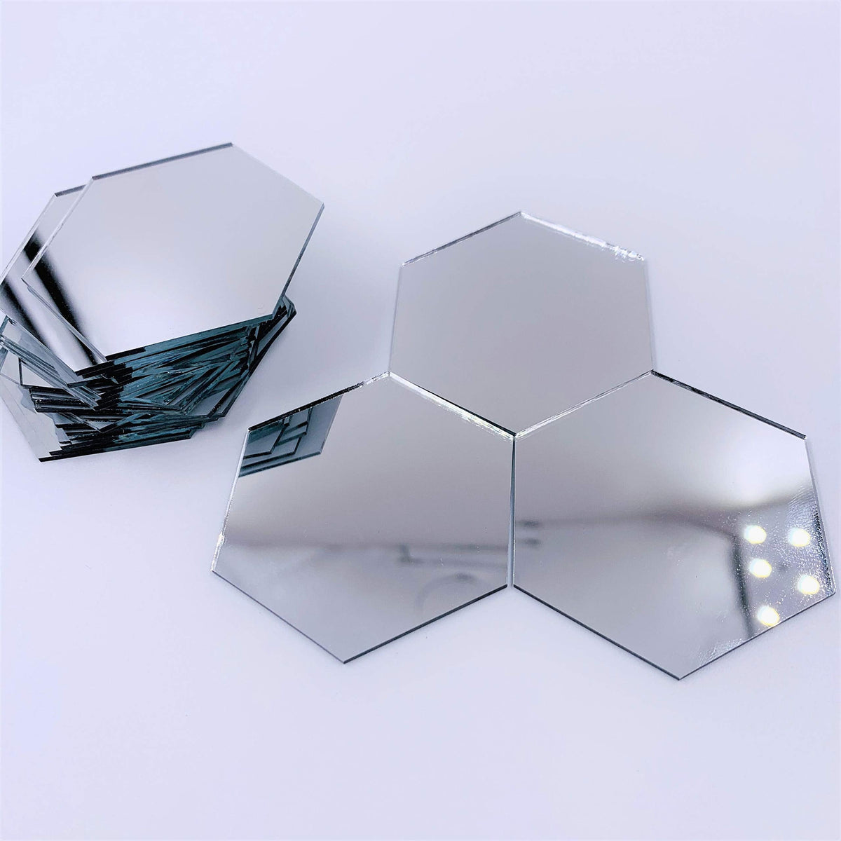 2 inch (50.8 mm) Hexagon Mirror Mosaic Tile Craft Mirrors 50pcs (Silver)