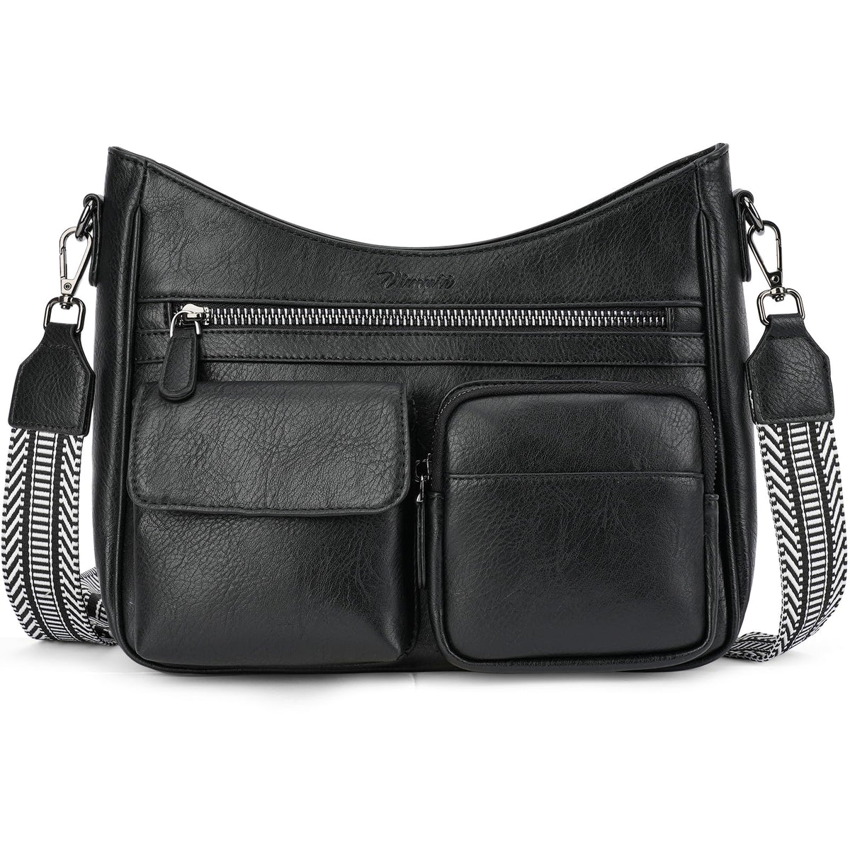 VIMUTI Crossbody Purses for Women Trendy,Multi Pocket Women's Crossbody Bag, Vegan Leather Shoulder Handbags Travel Purse (Black)