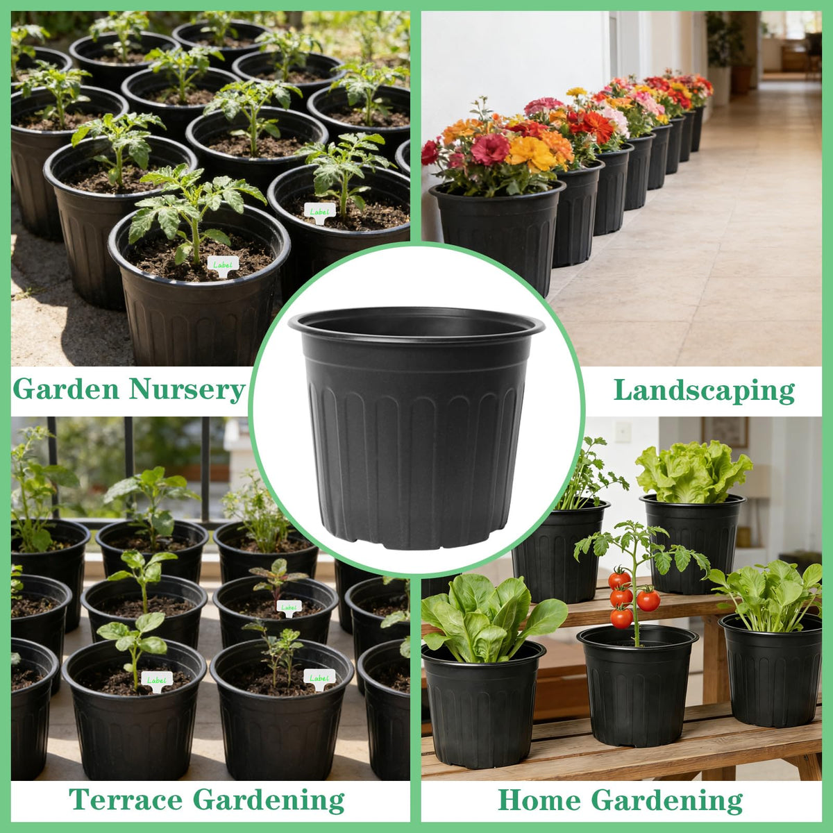 Niiiice 60-Pack 2 Gallon Flexible Plastic Plant Pots with 50Pcs Plant Labels,Thickened Soft Seed Starting Container for Indoor Outdoor Plants, Seedlings, Vegetables, Succulents and Cuttings