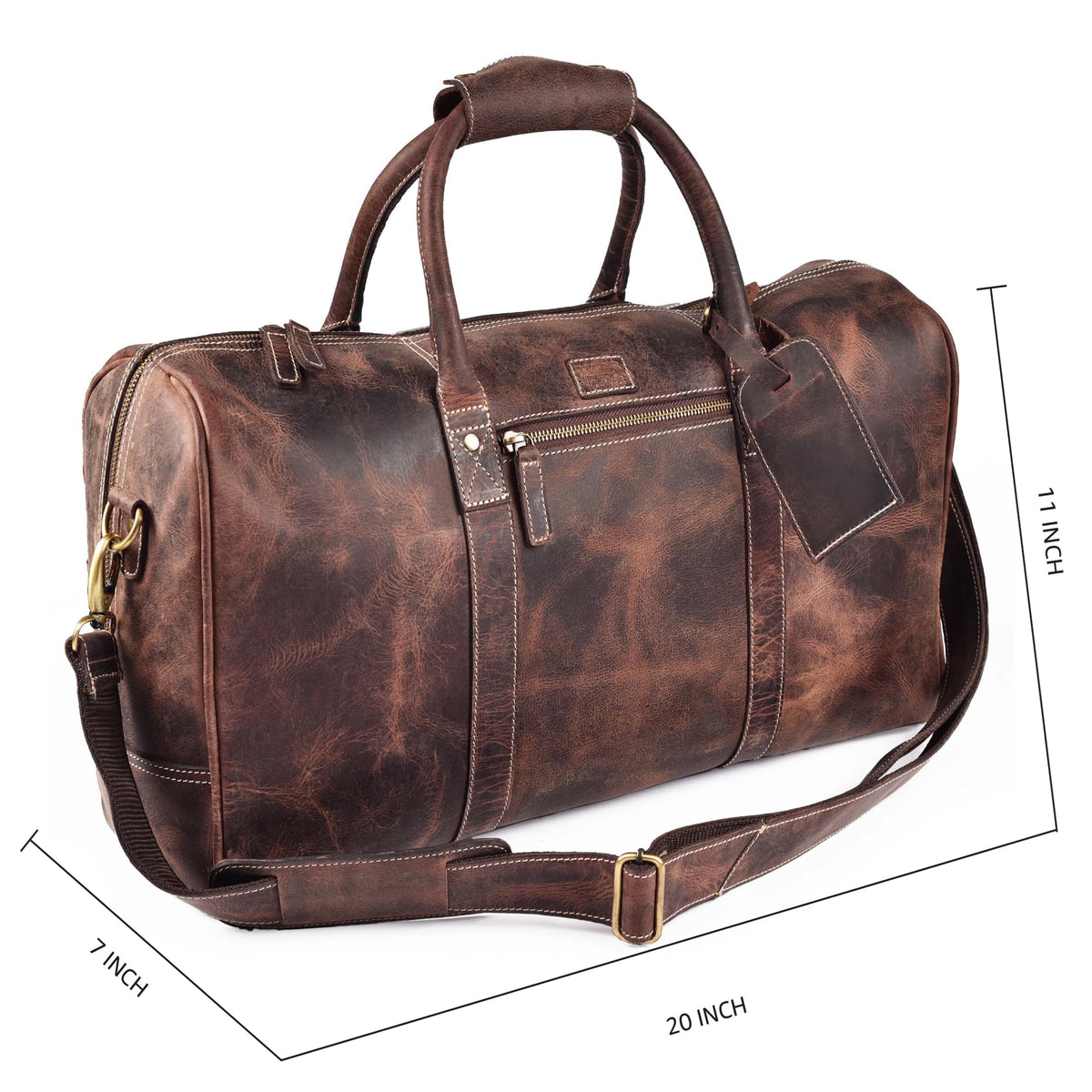 Leather Village Leather Duffel Bags for Men & Women-Stylish Travel Weekender Carry-On Sports Gym Overnight Luggage Bag - 20 Inch - Rustic Brown
