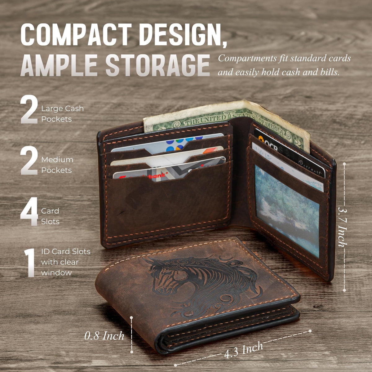 Mayan Corner - Authentical leather handcrafted wallet, distressed bifold wallet, classic gift for dad - Cowboy