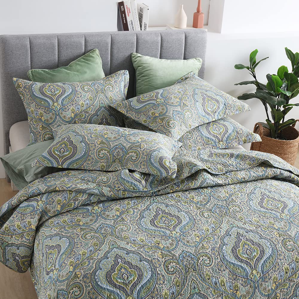 Autumn Dream Cotton Bedspread Quilt Sets, 3 Pieces Reversible Comforter Coverlet Sets, Classical Damask Paisley,King Size