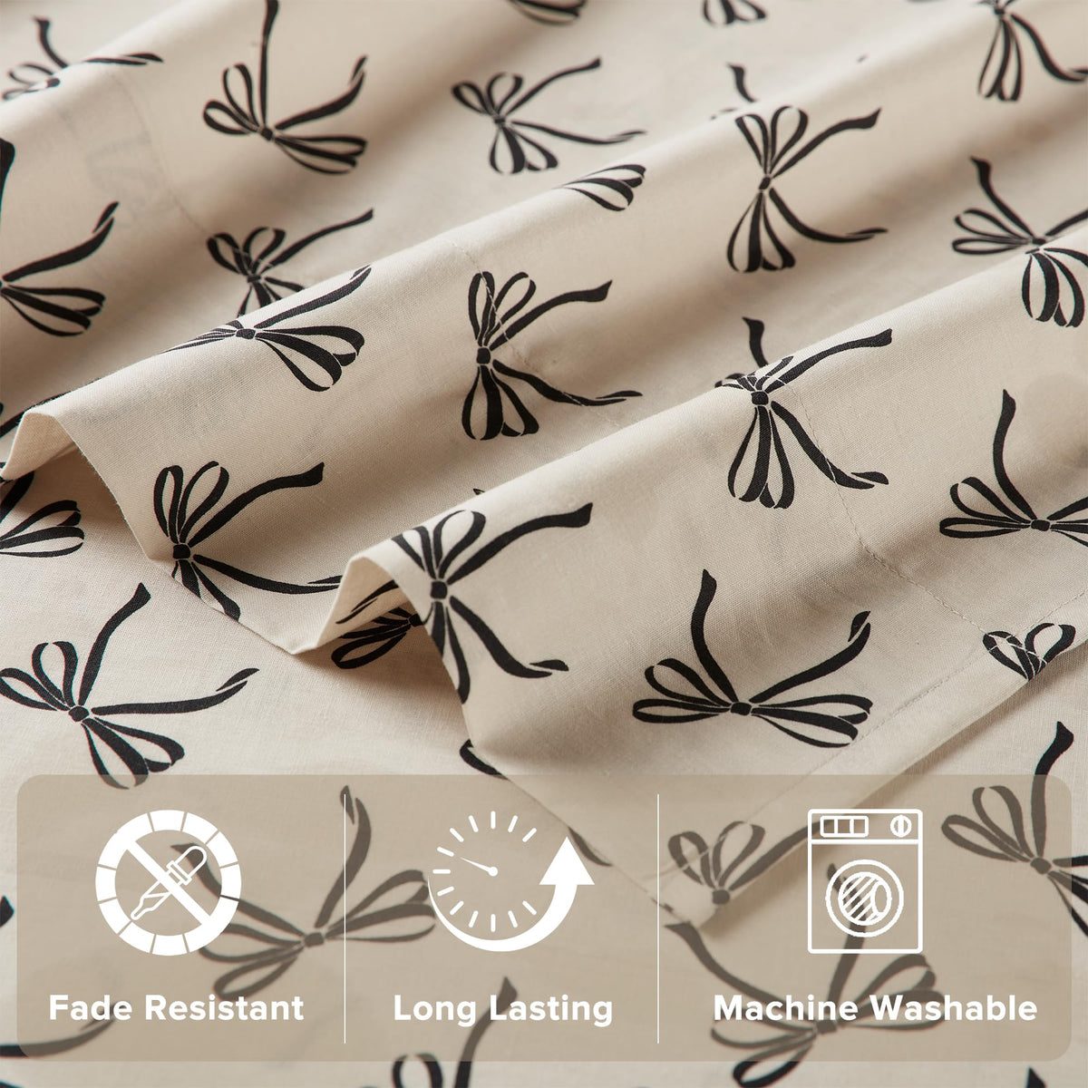 Comfort Spaces 100% Cotton Sheets Full, Breathable, Naturally Cool Cotton Sheets, Soft Cotton Bed Sheets with 14" Elastic Pocket Fits up to 16" Mattress, All Seasons Sheet Set, Bow Black/Taupe 4 Piece