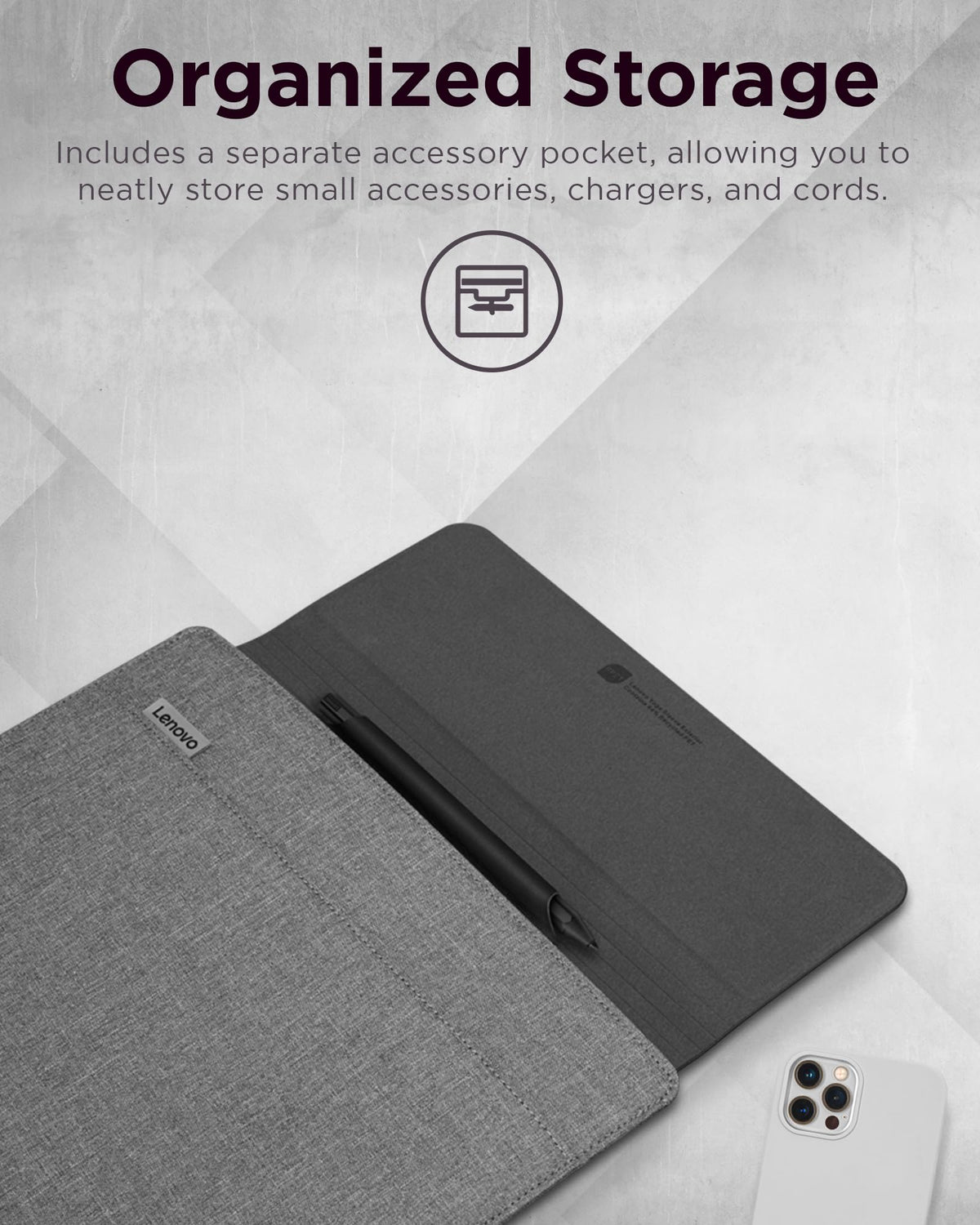 Lenovo Slim Laptop Sleeve 14 Inch Notebook/Tablet - Compatible with MacBook Air/Pro - Eco-Friendly Lightweight Case with Accessory Pocket & Magnetic Closure - Grey