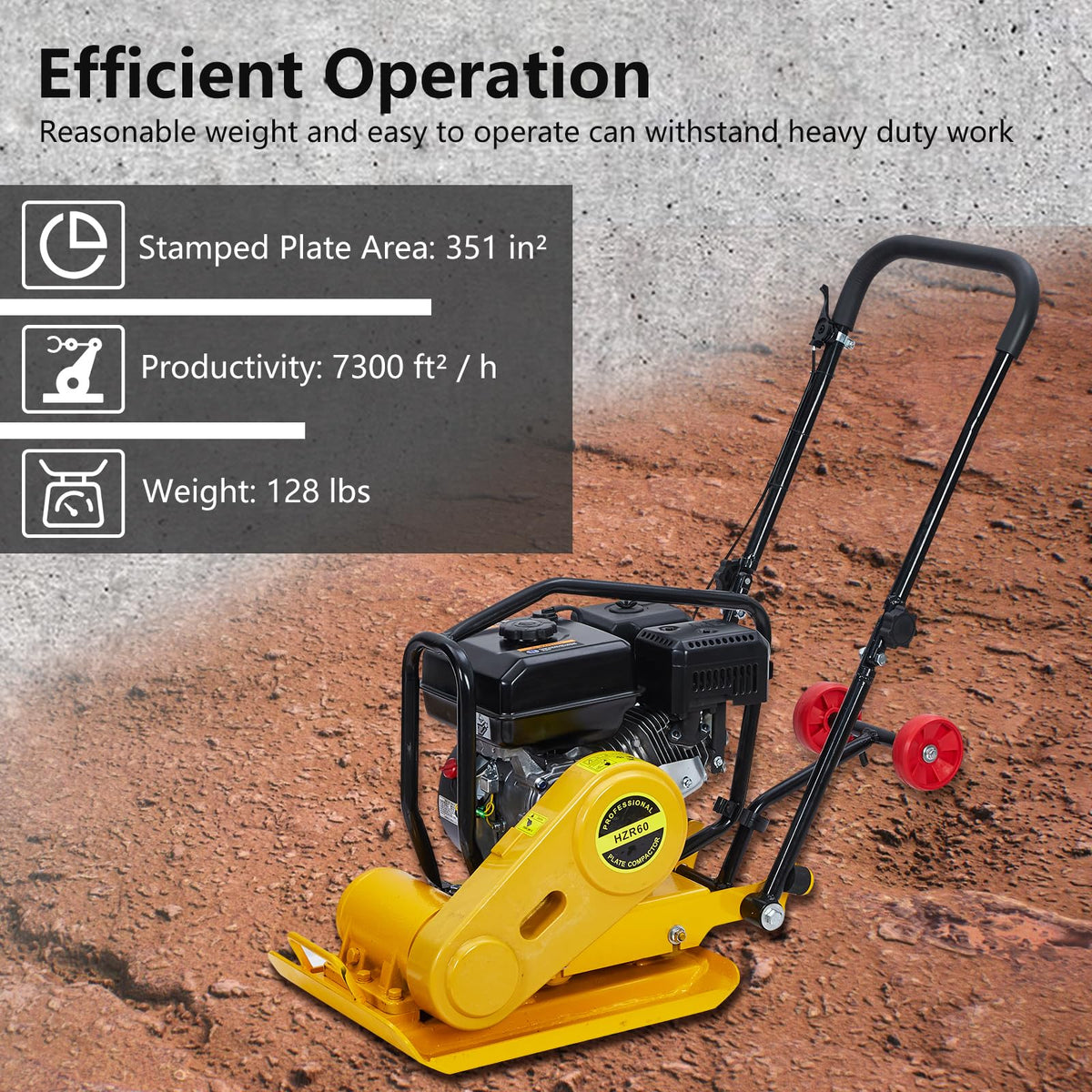 7HP Plate Compactor, 212CC Gas Engine, 4200lbs Power Jumping Jack Tamper, 22.1x15.9 in Plate Compaction Force Rammer Jumping Jack Tamper, 5600 VPM Pavement Compactor for Asphalts, Walkway