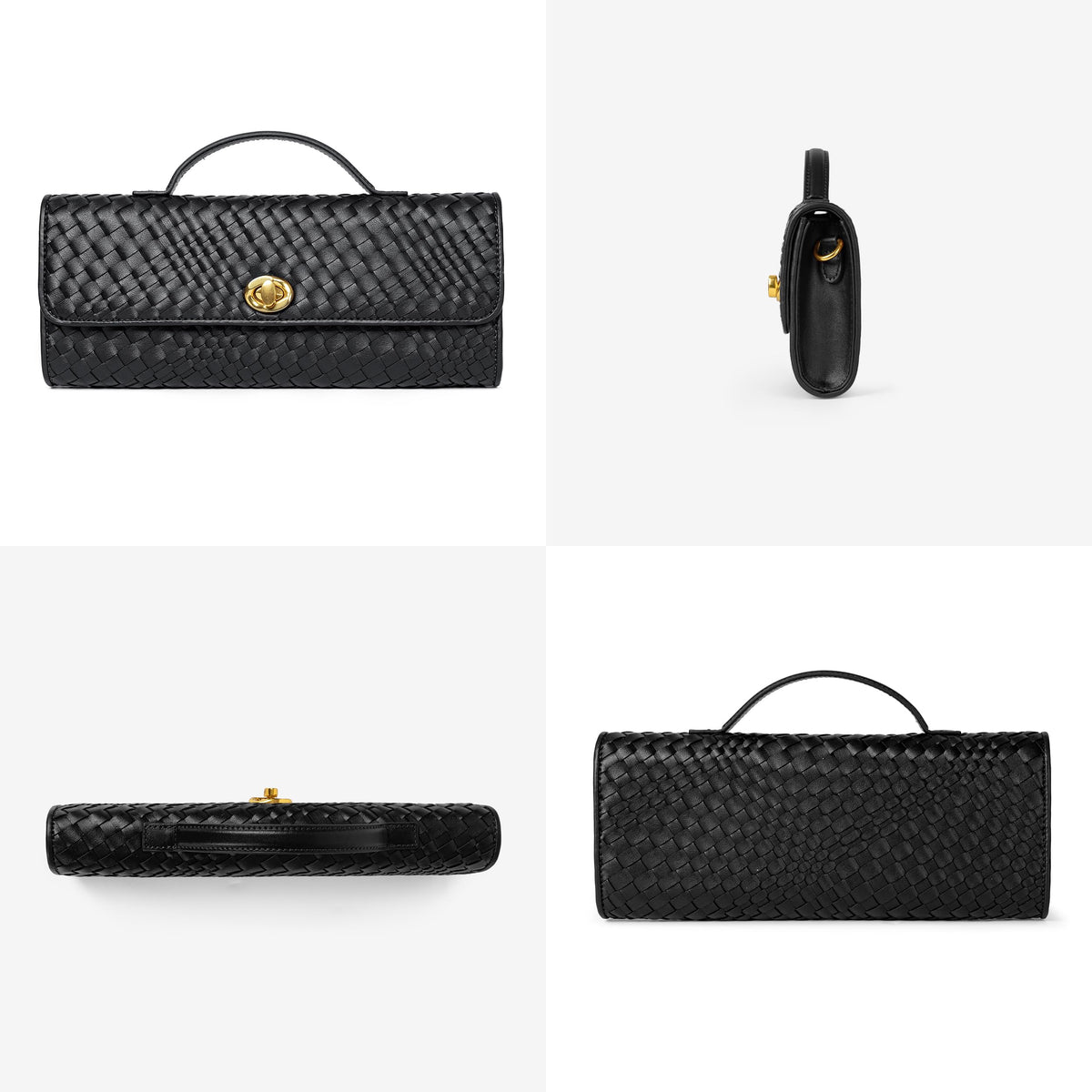 Joryin Woven Purse for Women Evening Clutch Woven Leather Handbags Black Crossbody Bag Purse Formal Evening Bag