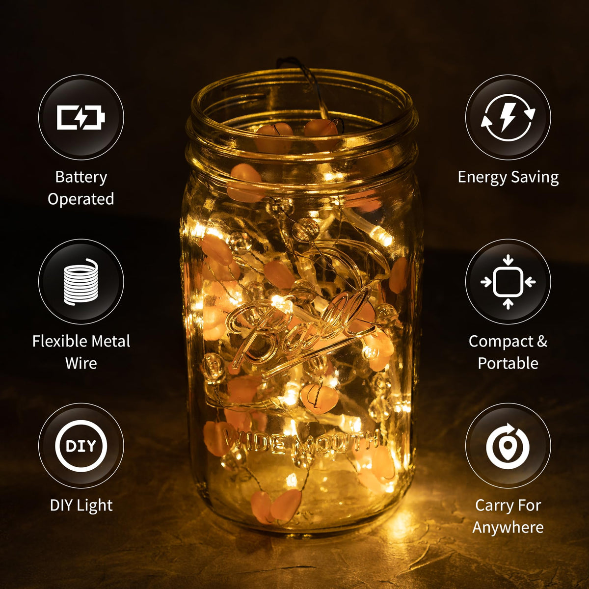 West Ivory LED String Fairy Light 20 LEDs, Pink Hearts & Clear Beads, Battery Powered, Warm White, 5 Feet
