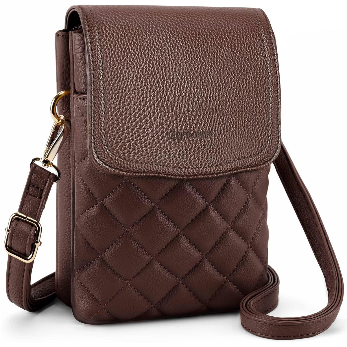 Goinsound Crossbody Phone Purse Quilted Cell Phone Crossbody Bag with RFID Blocking Card Slots Dark Brown