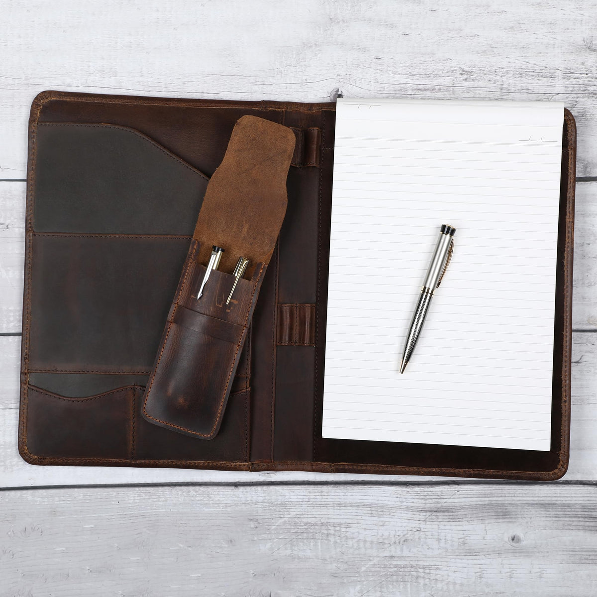 CestAntiQ Leather Pen Case - Handmade Executive Pen Holder - Professional Fountain Pen Organizer Pouch Brown