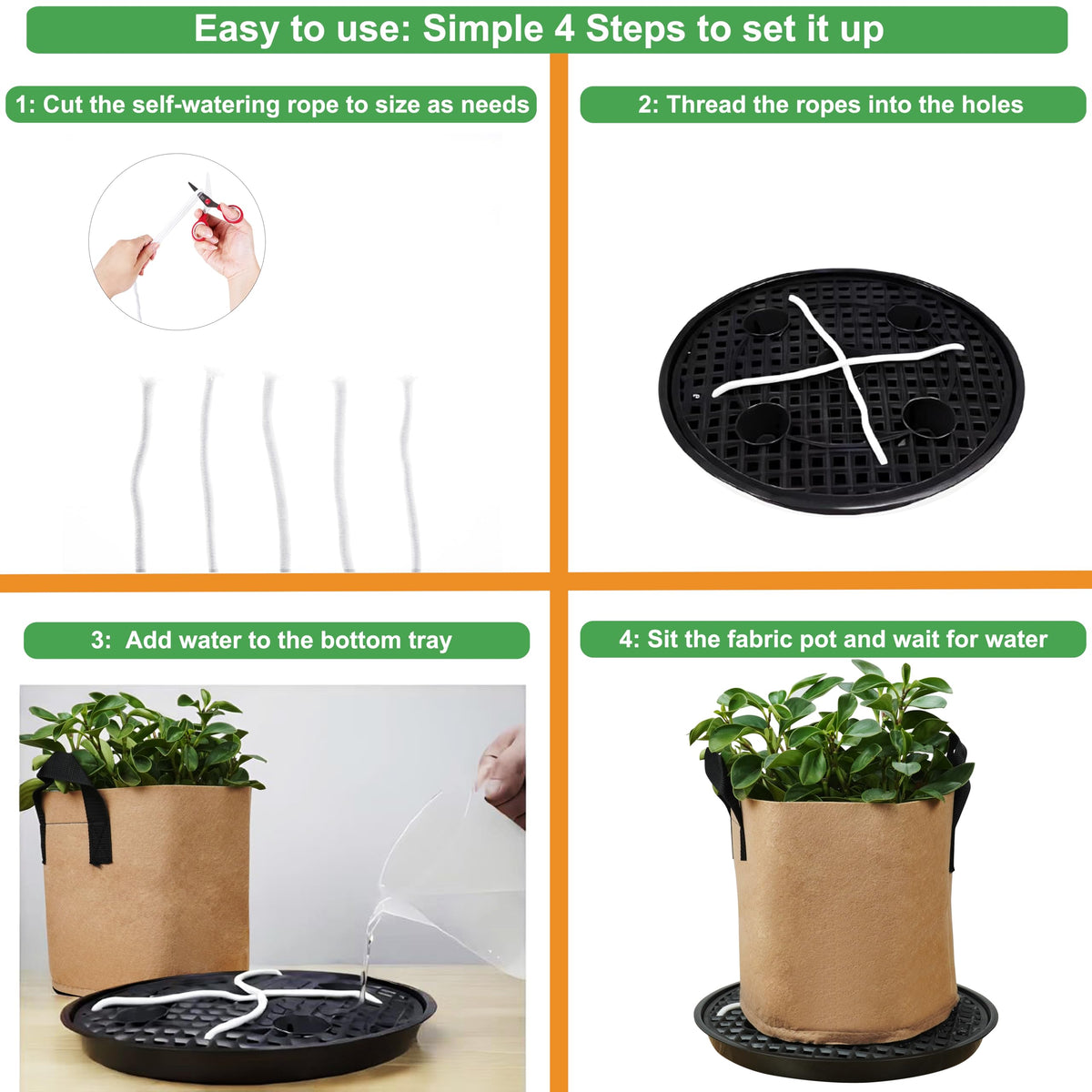4 Pack 16 inch Self Watering Base for Fabric Grow Bag, Self-watering Plastic Elevated Plant Saucer Stand, Automatic Watering Tray for Non-woven Planter Flower Pot Growth Tent Greenhouse Indoor Outdoor