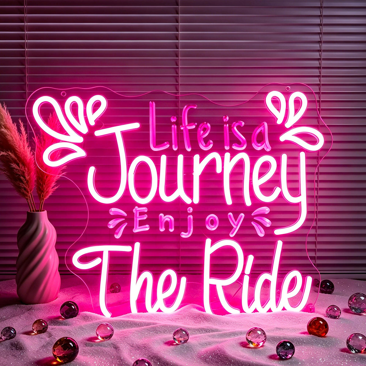 Whfobfe Pink Neon Sign Led Neon Lights Signs for Wall Decor USB Powered Led Signs for Room Decoration-Life is a Journey Enjoy The Ride