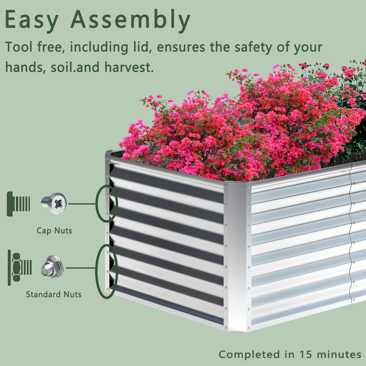 Nedenyou 8x4x2FT Galvanized Raised Garden Bed,Planter Raised Beds-Metal Garden Box,Large Plant for Outdoor Planting, Vegetables Bed，Flower,herb-Silver