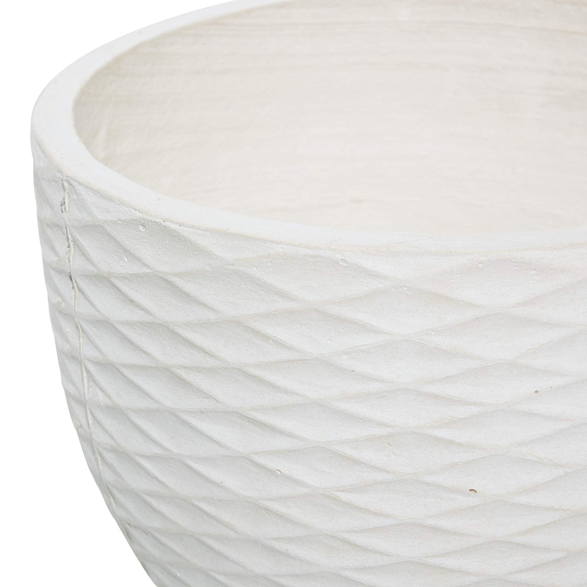 Deco 79 Ceramic Geometric Indoor Outdoor Planter Diamond Patterned Large Planter Pot with Wood Tripod Legs, Set of 2 Planters 16", 14"H, White