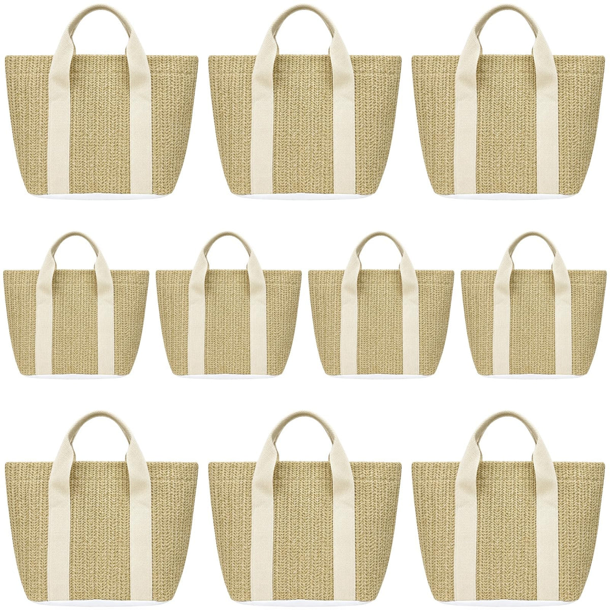 10 Pcs Straw Beach Tote Bags, Woven Handbag with Handle, Bachelorette Beach Bags, Suitable for Women Vacation & Shopping