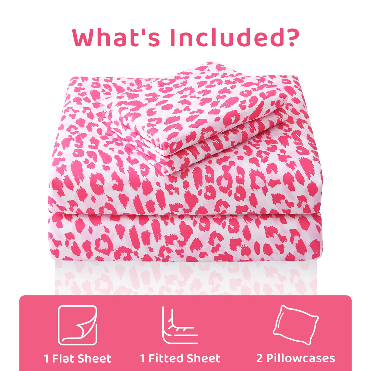 Mooreeke Leopard Cheetah Printed Full Bed Sheets, Soft Microfiber Bedding Sheets & Pillowcases, Deep Pocket Non-Slip Fitted Full Sheet, Pink Animal Pattern Bedsheets