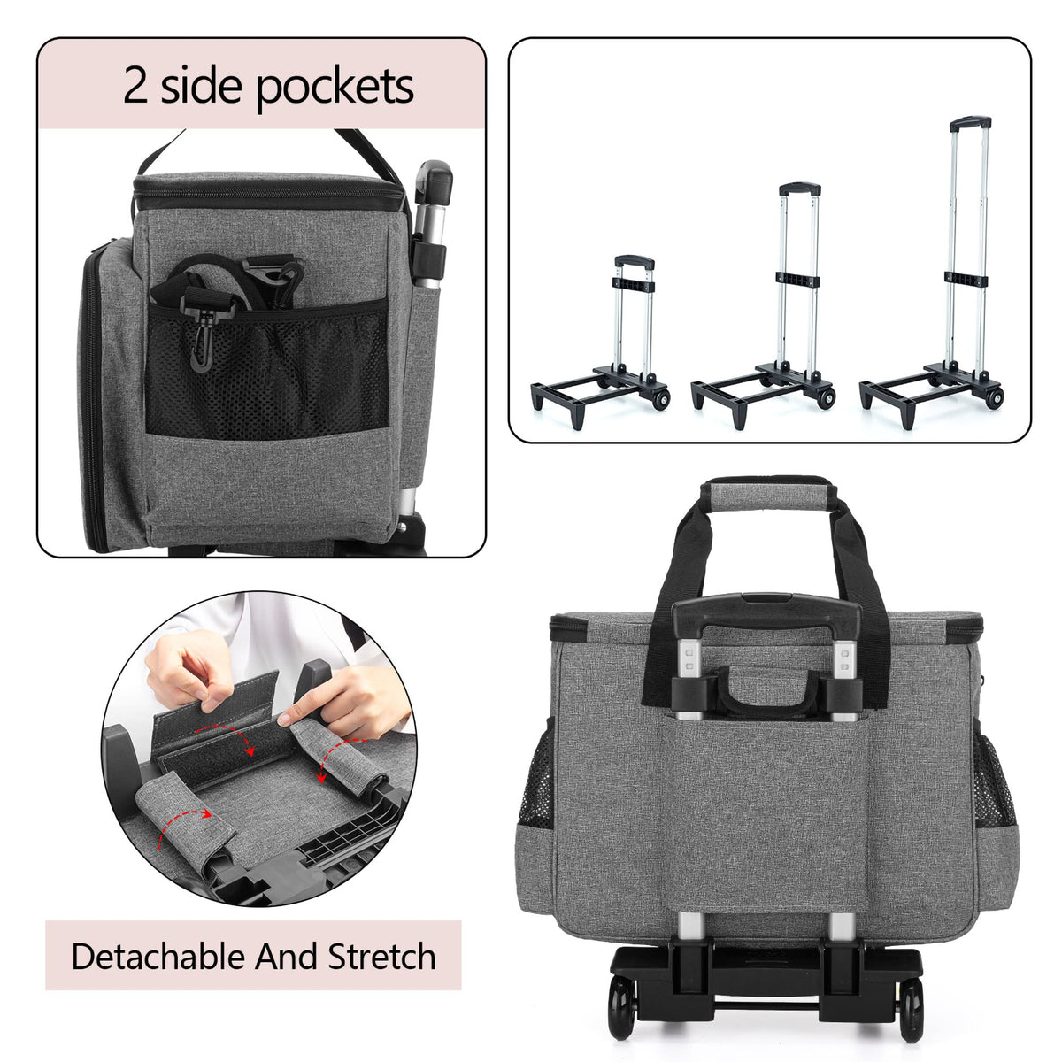 LUXJA Sewing Machine Case with Detachable Dolly and Removable Bottom Pad, Rolling Tote Fits Most Standard Machines, Gray