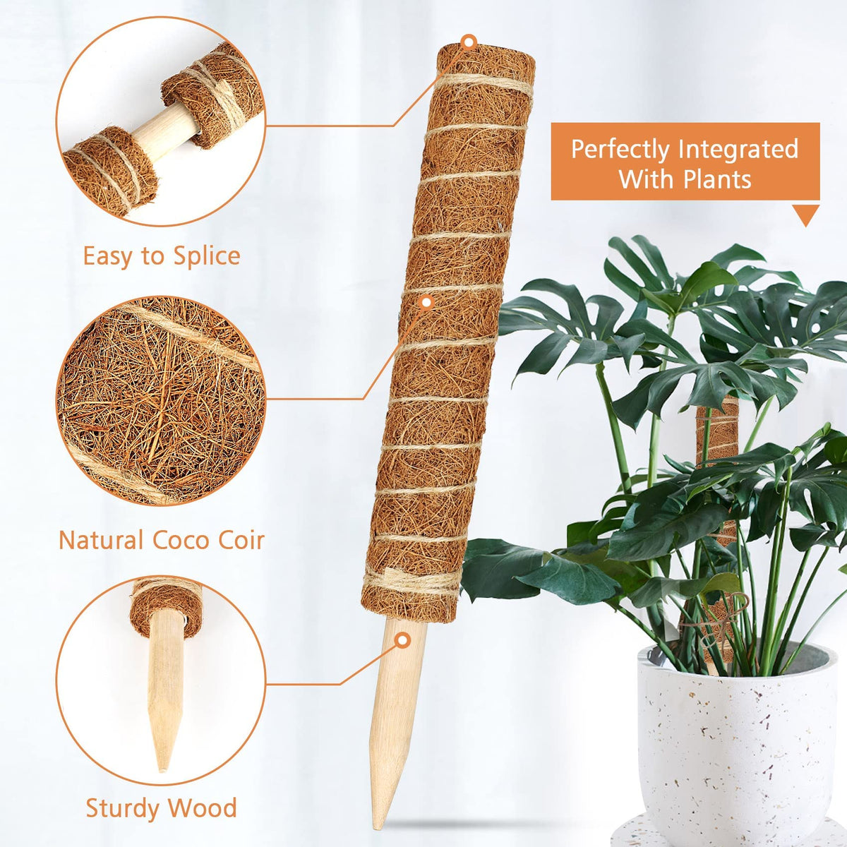 JJGoo Moss Pole for Plants Monstera,【6 Pack】 17 inch Plant Support Pole, Extendable Coir Totem Pole for Potted Plants Pothos, Train Indoor Climbing Plants to Grow Upwards
