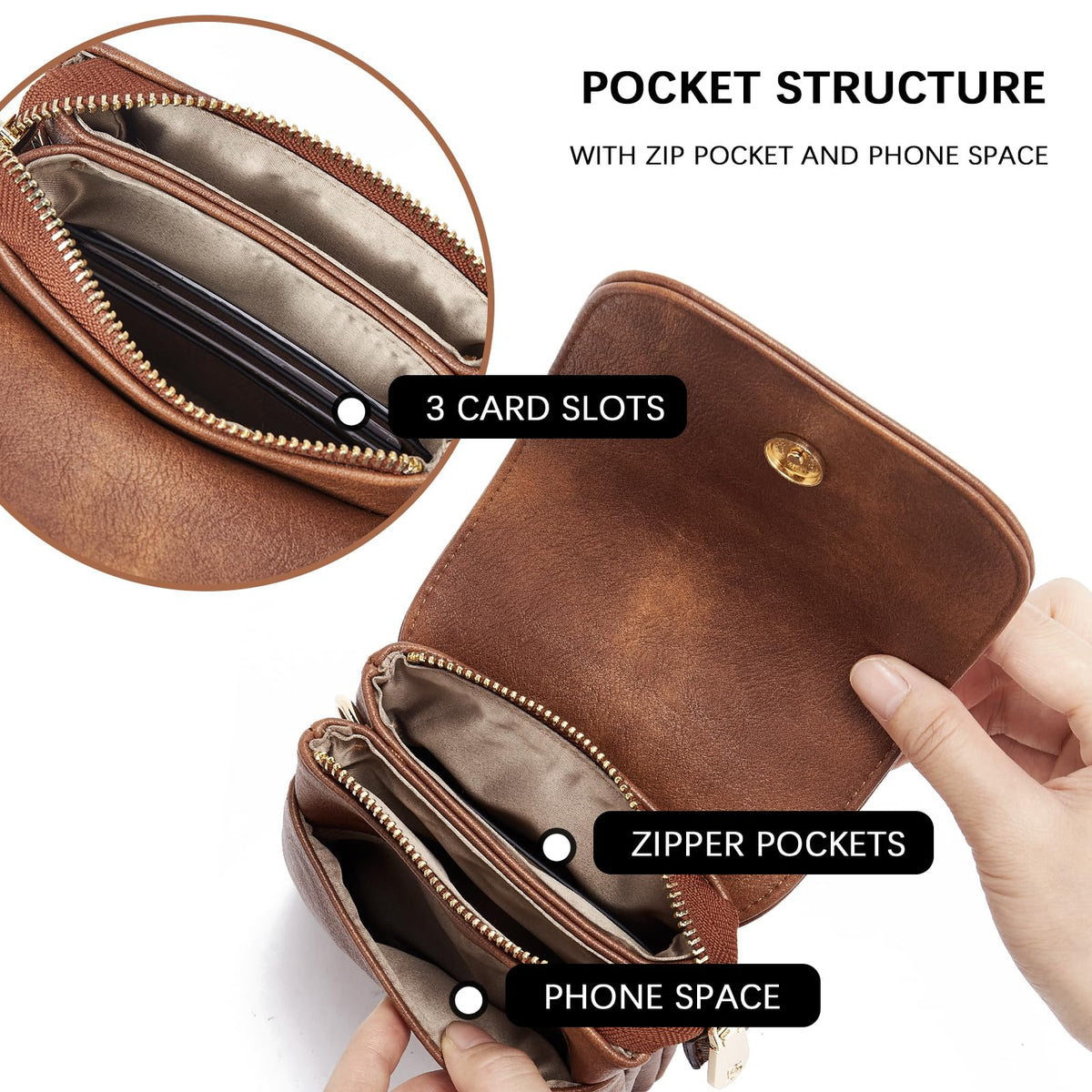 BOSTANTEN Vegan Leather Small Crossbody Bags for Women Designer Cell Phone Bag Wallet Purses Adjustable Strap Retro Brown