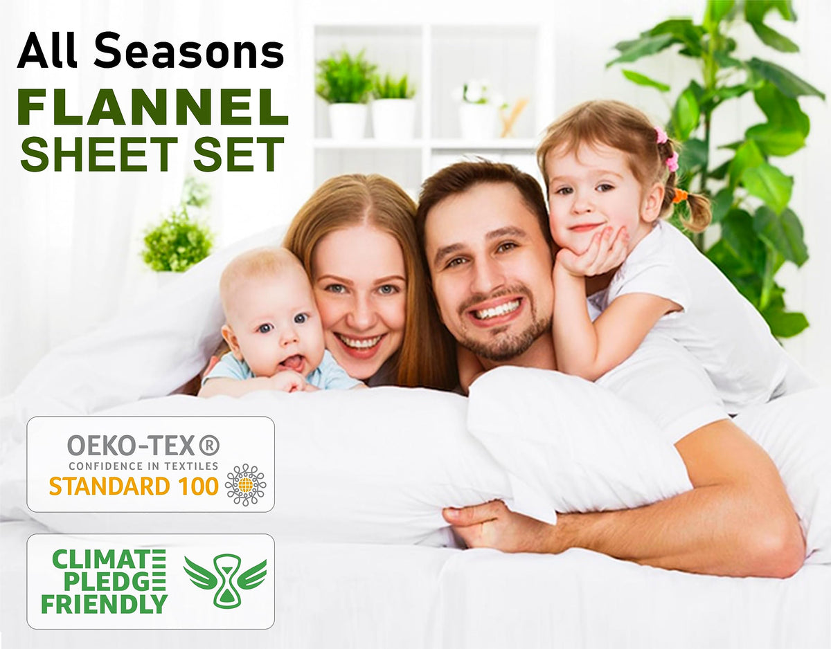 RUVANTI Flannel Sheets Queen Size - 100% Cotton Double Brushed Bed Sheets, Deep Pockets 16 Inches Queen Sheet Set, All Seasons Breathable & Extra Soft - Warm & Cozy, 4 Piece, Dazzale
