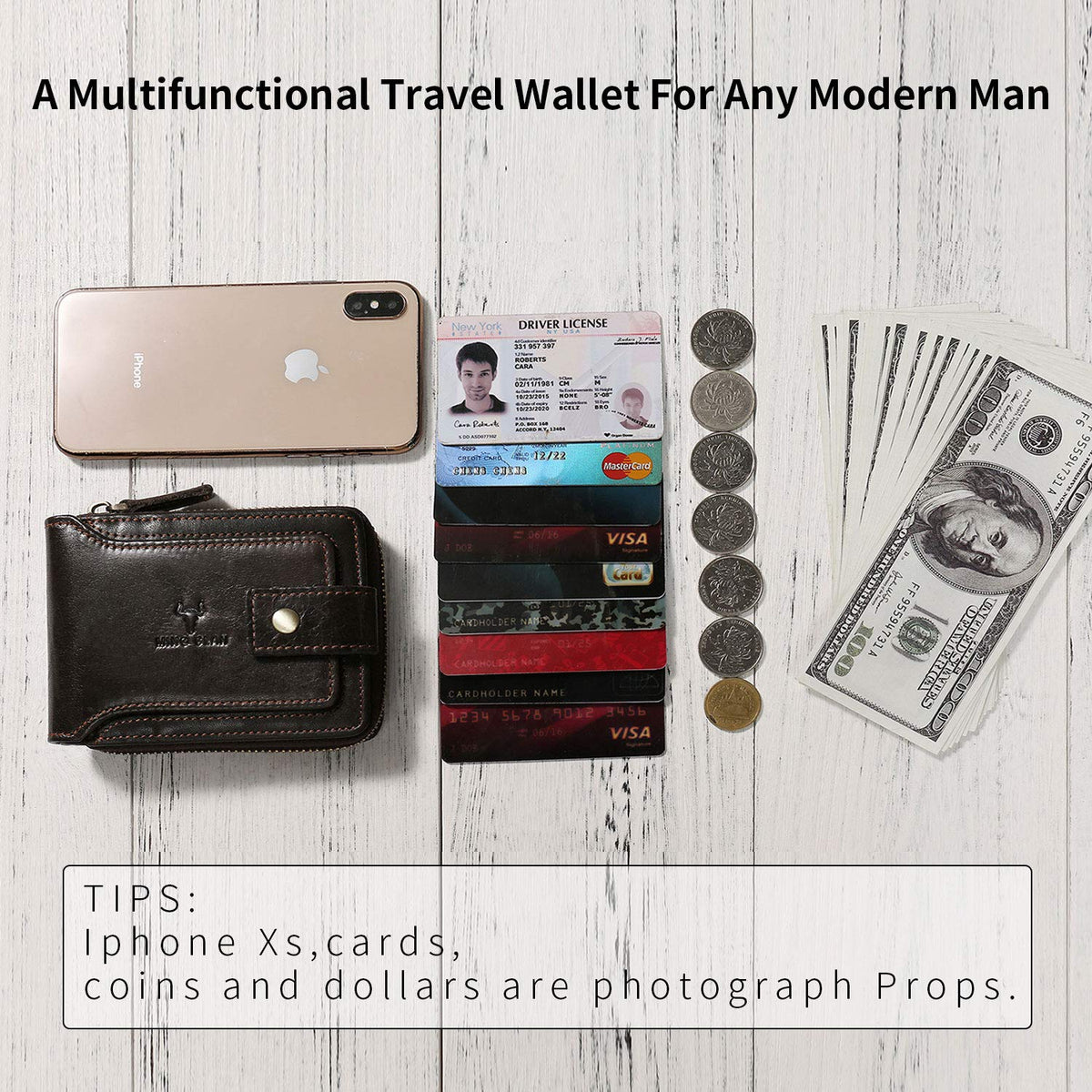 MING CLAN Leather RFID Blocking Bifold Wallet For Men With Zipper, Flap ID Window Zip Coin Pocket, Big Capacity Credit Card Holder For Travel