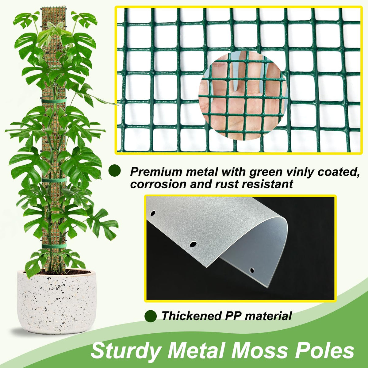 70"/60"/40"/24" Metal Moss Pole, D Shape Sphagnum Moss Pole, Moss Poles for Climbing Plants, Monstera, Indoor Climbing Plants (1 Each of 70" 60" 40" 24")