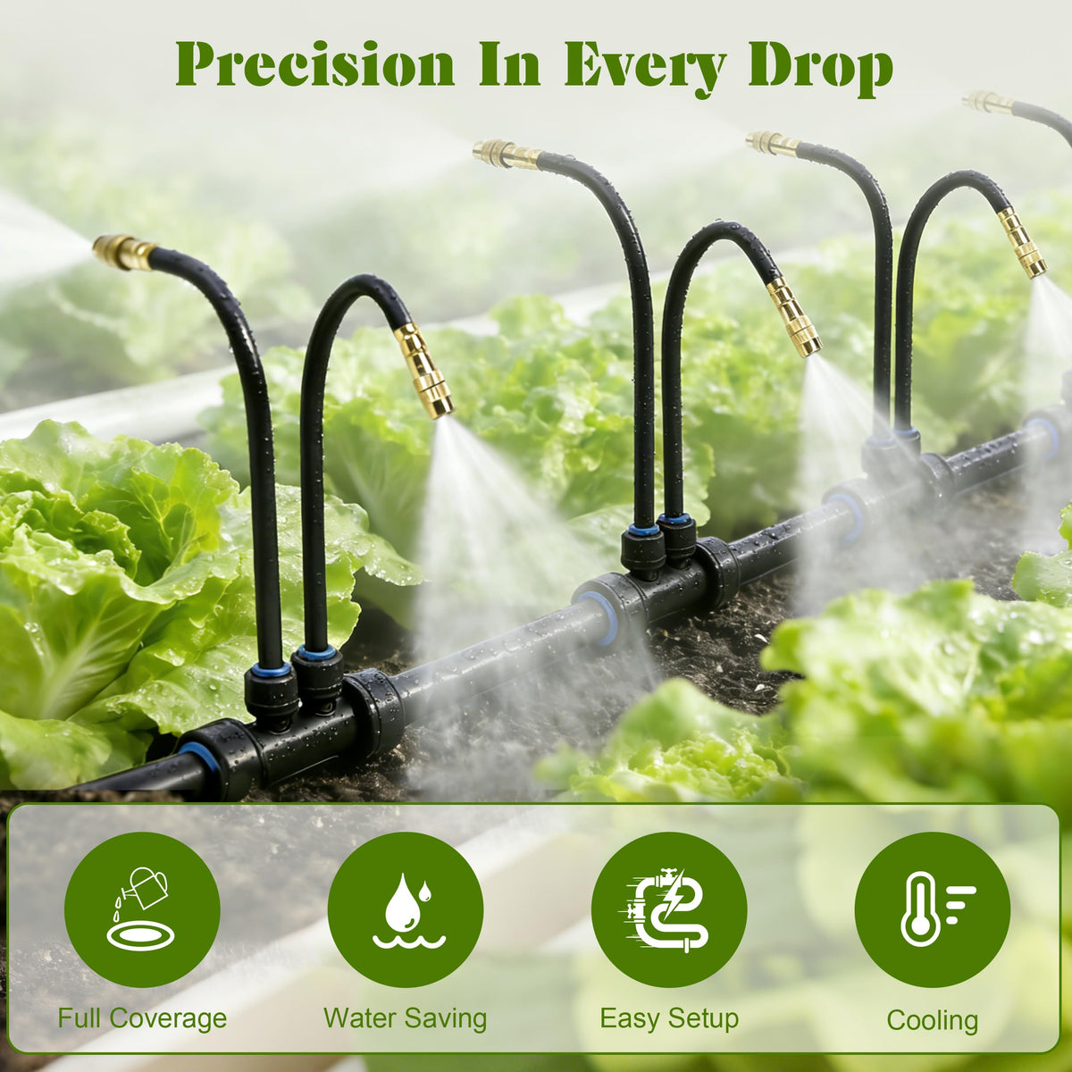 Drip Irrigation System for Garden, Automatic Watering System with Adjustable 360° Copper Spray Nozzles, DIY Drip Irrigation Kit for Yard, Lawn, Greenhouse, Raised Beds & Potted Plants (100FT)