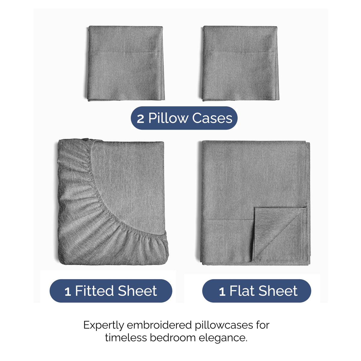 Full Size 4 Piece Sheet Set - Comfy Breathable & Cooling Sheets - Hotel Luxury Bed Sheets for Women & Men - Deep Pockets, Easy-Fit, Soft & Wrinkle Free Sheets - Heathered Grey Oeko-Tex Bed Sheet Set