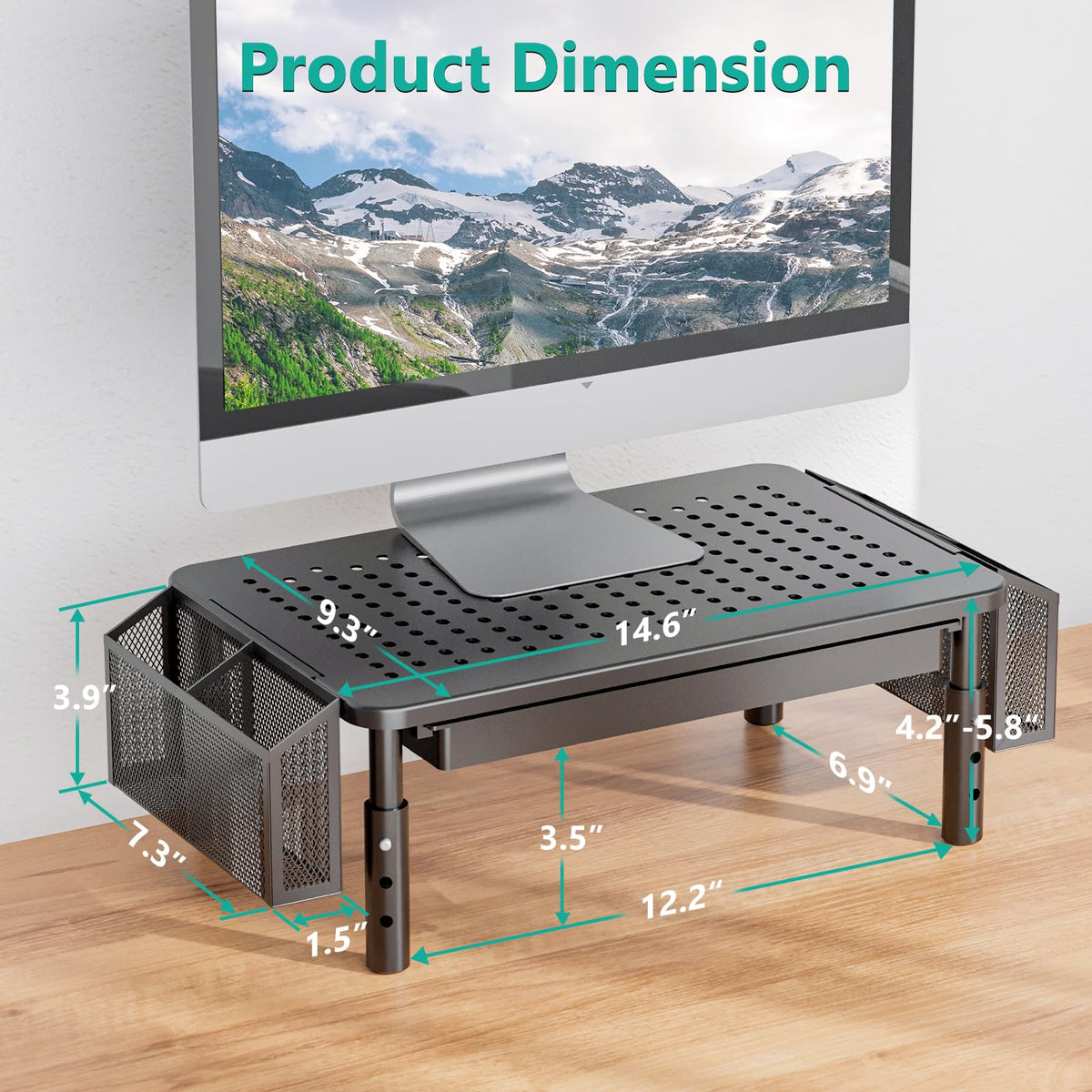 WALI Computer Monitor Stand with Storage, Desk Organizer with Drawer and Pen Holder, Desk Monitor Riser 3 Height Adjustable, Laptop Riser for Computer, Laptop, Printer (STT003DH-B), 1 Pack, Black