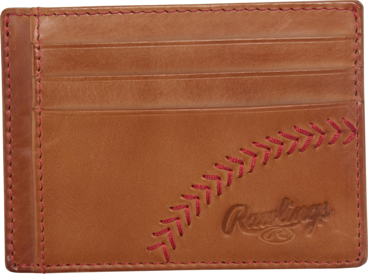 Rawlings mens Front Pocket Wallet Collection | Genuine Leather | Multiple Styles & Colors Light Brown | Cash Pocket | Baseball Stitch