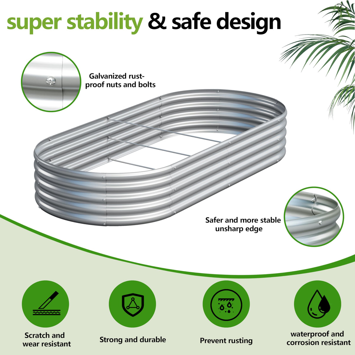 Easllre 2PCS 8x4x1ft Galvanized Metal Raised Garden Bed Kit,Outdoor Planter Box Vegetables,Flowers,Herbs Durable Rust-Resistant Patio Gardening Beds