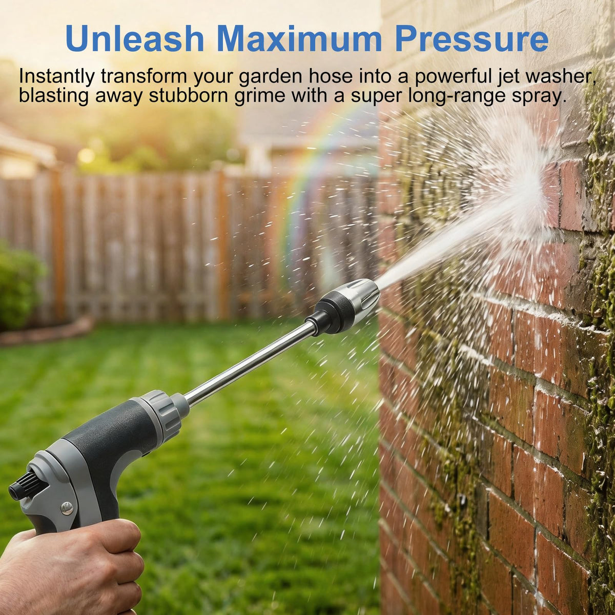 Aquoxis Pressure Washer Gun, High Pressure Jet Hose Nozzle, 3 Spray Modes Handheld Pressure Washer Nozzle for 3/4" Garden Hose, Watering Sprayer for Cleaning Yard Patio Car Pets, Easy to Install (A)