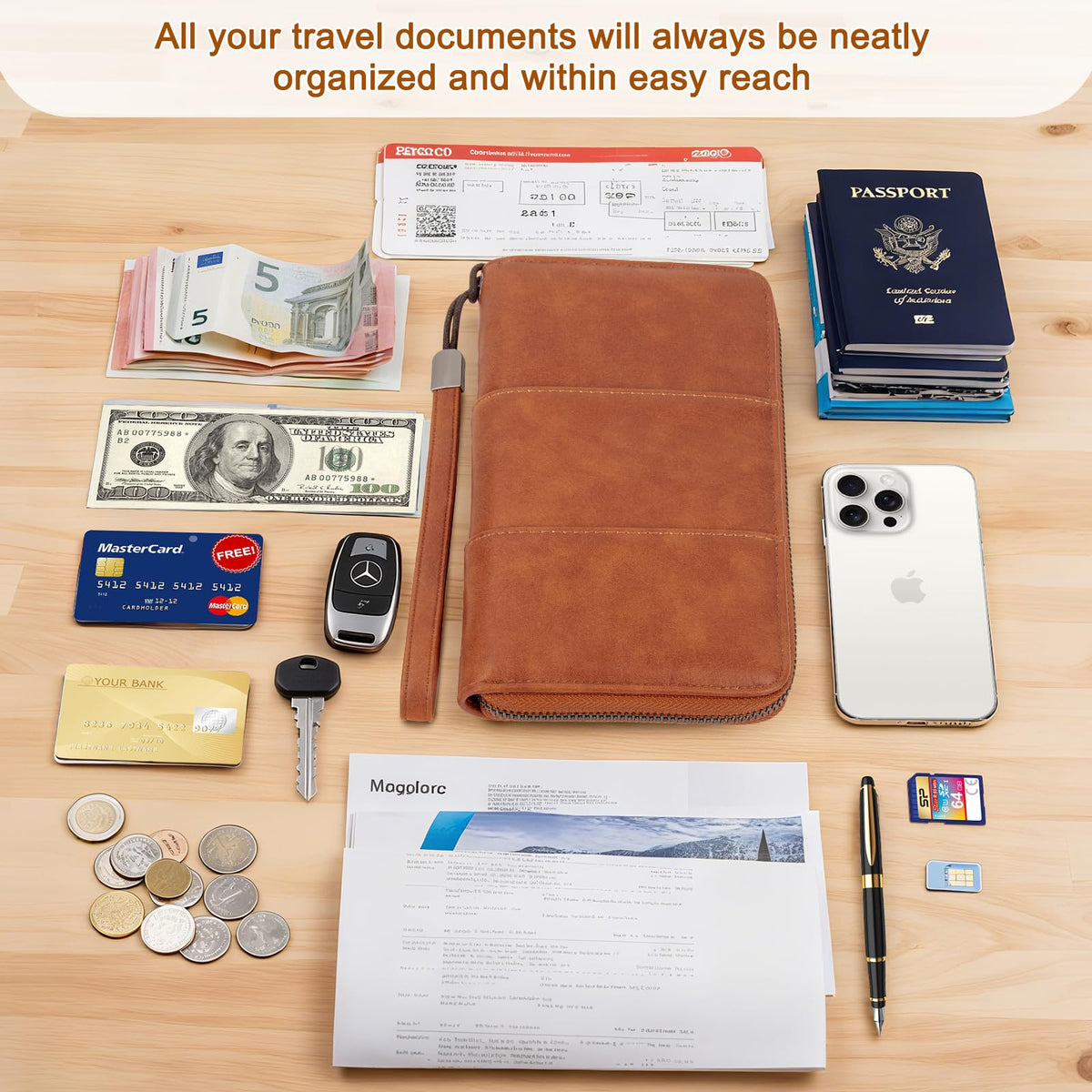 ZENTREON Family Passport Holder Wallet with Zipper, RFID Blocking Travel Document Organizer, PU Leather Passport Wallet for Women Men, Passport Cover Travel Wallet for Boarding Pass, ID, Money, Ticket