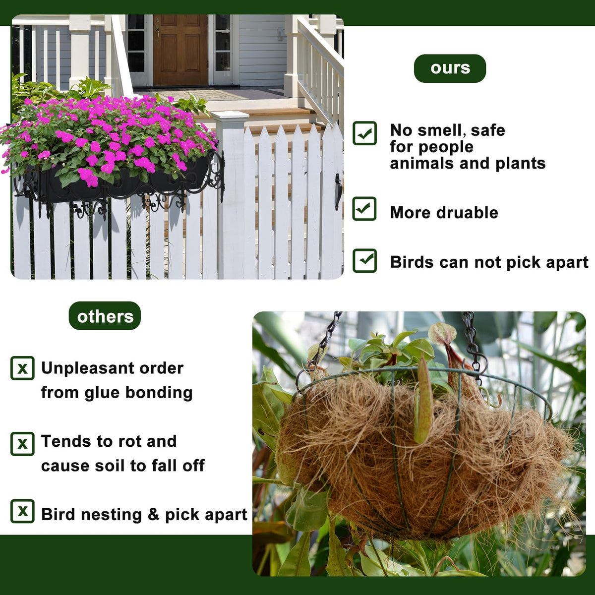 4PCS 30Inch Rectangle Window Box Liner Felt Planter Basket Liner Insert Black Plant Container Liners Non Woven Fabric Liner for Garden Fence Wall Railing Hanging Flower Pot - Avoid Bird Nesting