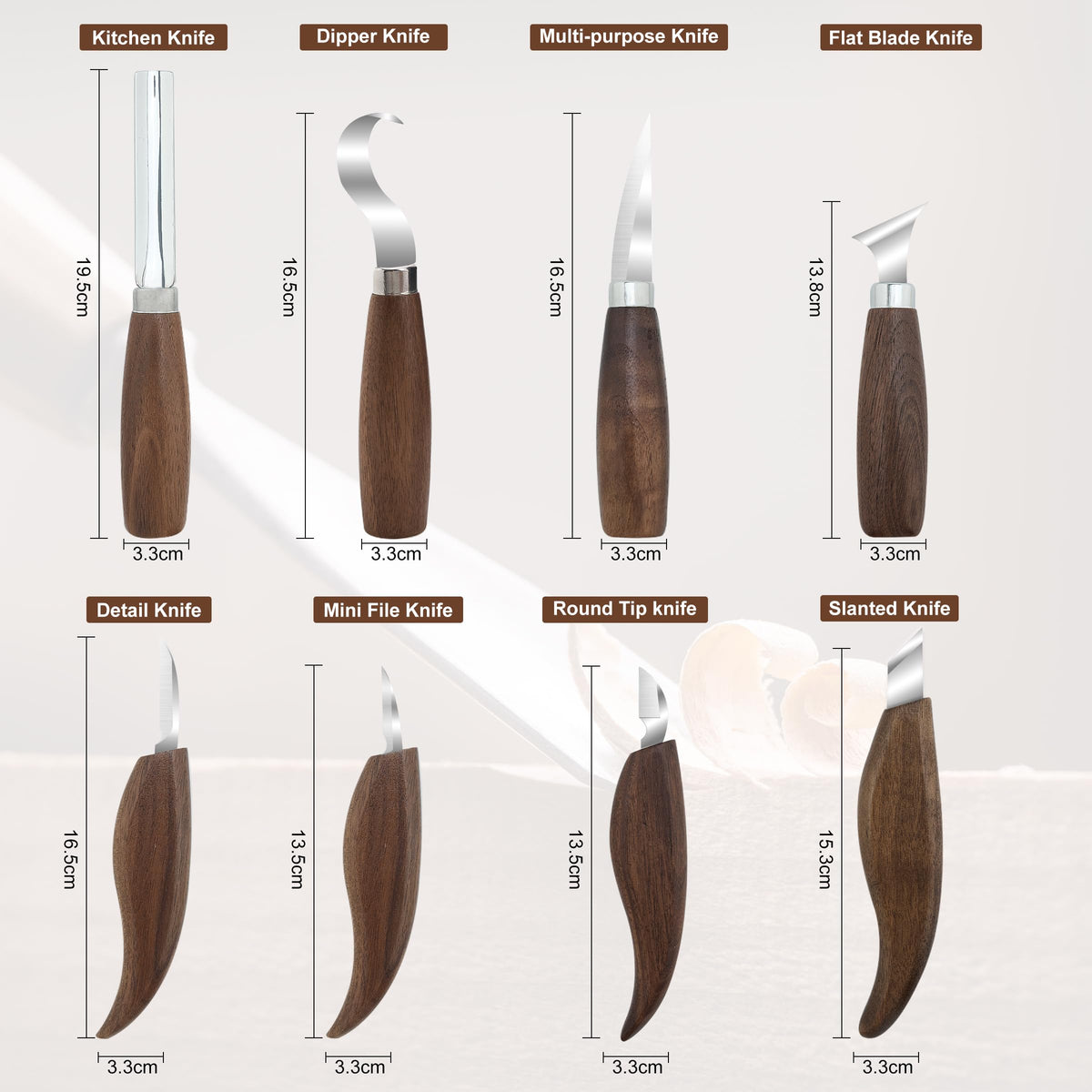 Wood Carving Knife Set, Stainless Steel Whittling Knife with Sharp Edge and Black Walnut Wood Handle for Comfortable Grip - Ideal Whittling Kit for Beginners and Professionals with Storage Bag