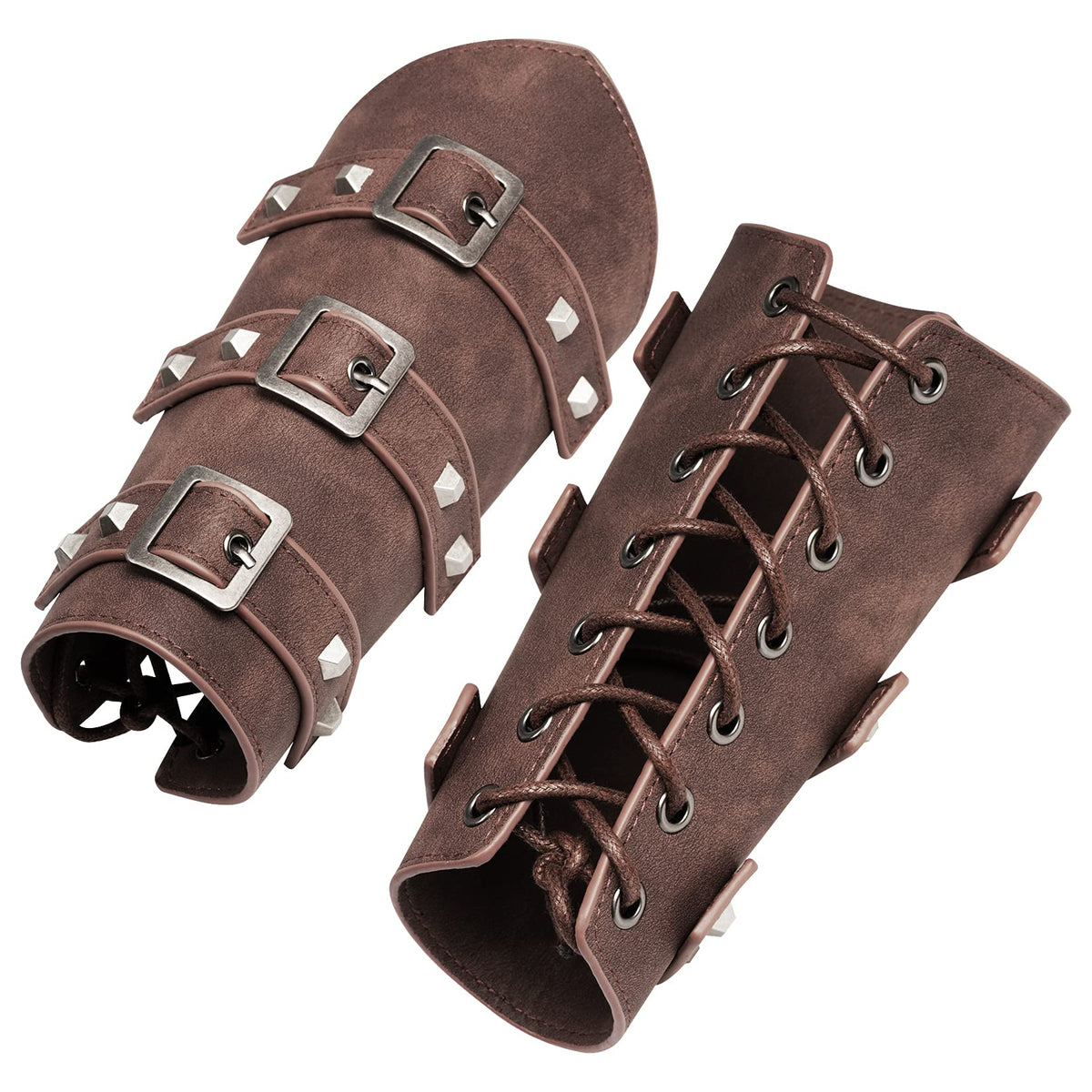 Pistha 1 Pair Unisex Medieval Leather Arm Gauntlet Wristband Buckle Bracers Halloween Cosplay Costume Accessory for Theme Activities