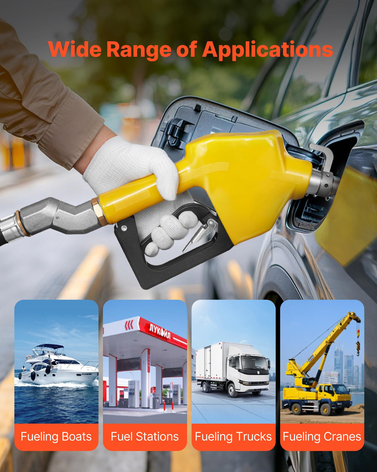 VEVOR 3/4-Inch NPT Automatic Fuel Nozzle, Max Flow Rate 11.8 GPM, Auto Shut Off Diesel Gas Pump Nozzle with 3-Speed Trigger Lock & 0.78 in (OD=20 mm) Spout for Gasoline, Diesel, Kerosene, Yellow