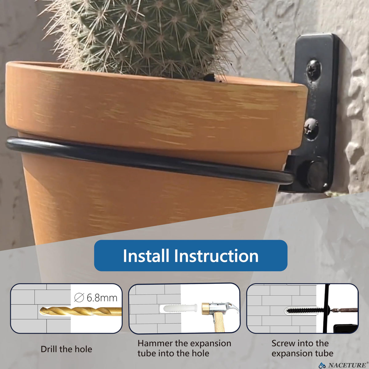 NACETURE Flower Pot Holder Ring for Wall Mount Foldable – Heavy Duty Round Metal Planter Hooks Hangers - Fence Pot Plant Holders Hanging Bracket for Outdoor Indoor (6 Inch 6 Pack)