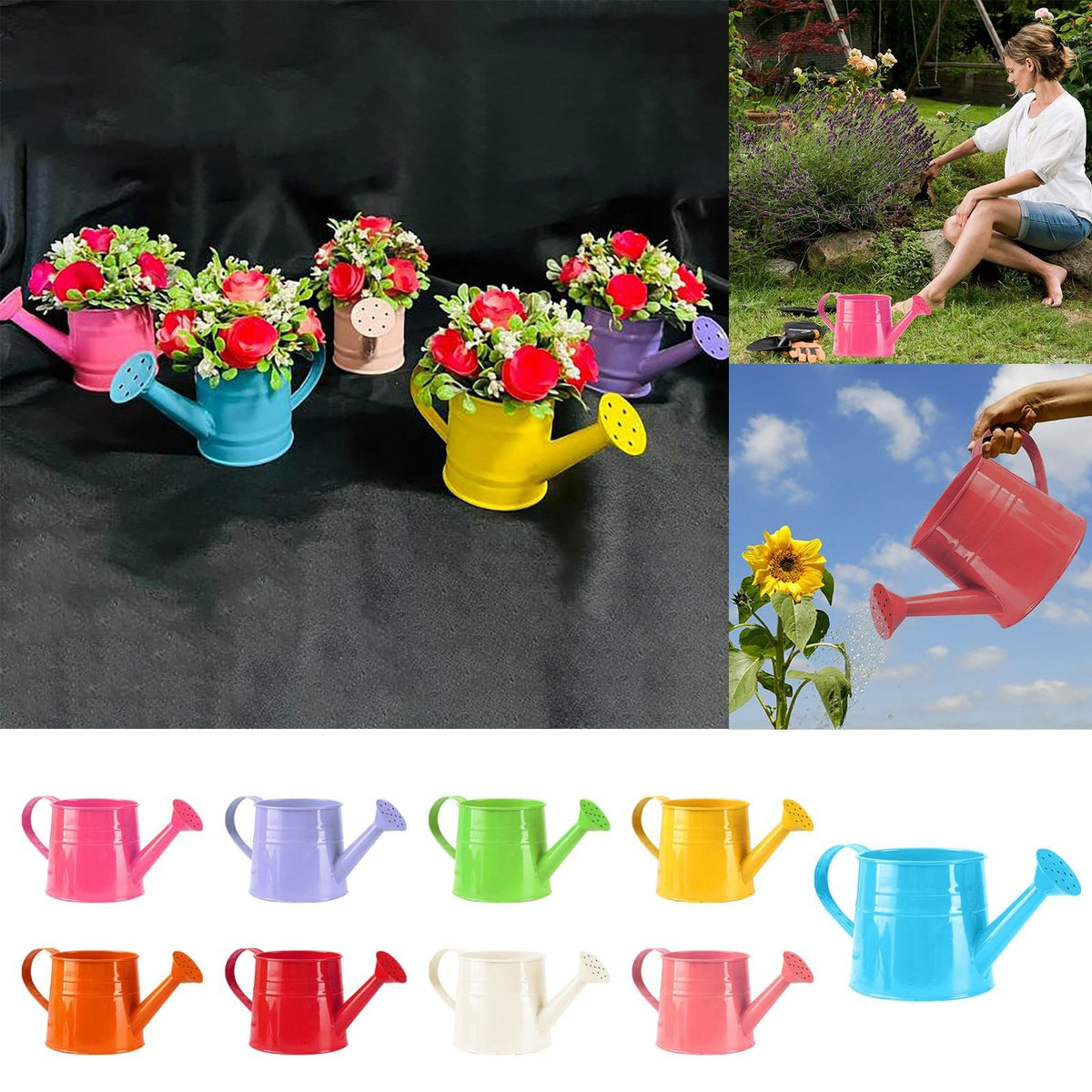 Galvanized Watering Can 1L,Tinplate Watering Kettle with Removable Spout,Garden Decorations,Gardening Tools for Outdoor Indoor Plants Lawn Garden (White)