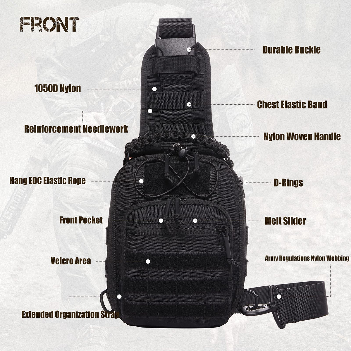 ANTARCTICA Tactical Sling Pack Military Shoulder Bag Molle Assault Range Bag Backpack 1050D