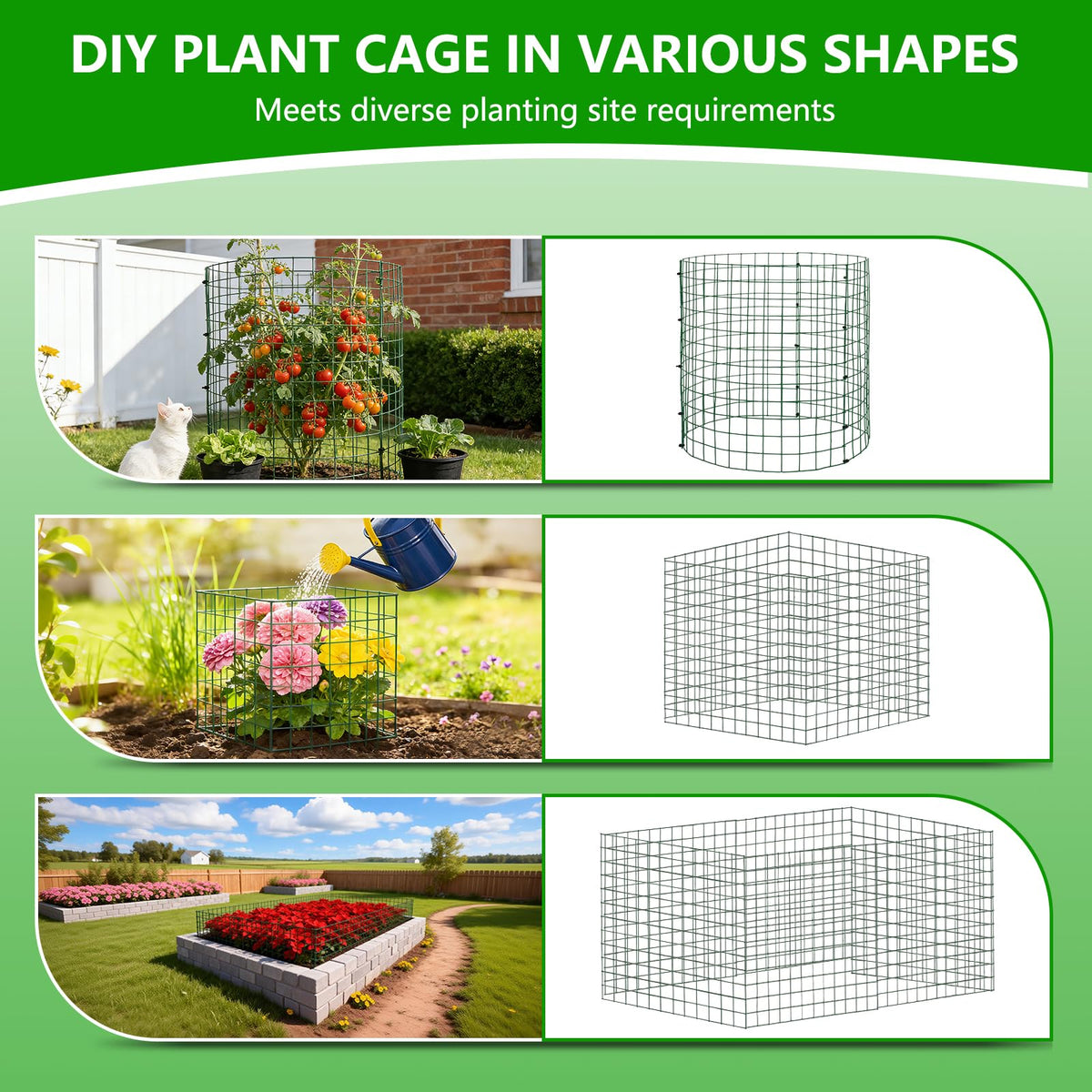 6 Pack Plant Protectors from Animals, 12''x14'' Metal Plant Cages for Outdoor Plants, Garden Plant Protector with Stakes & Zip Ties, Keep Rabbits Squirrels Out, Plant Cage for Flowers Vegetables