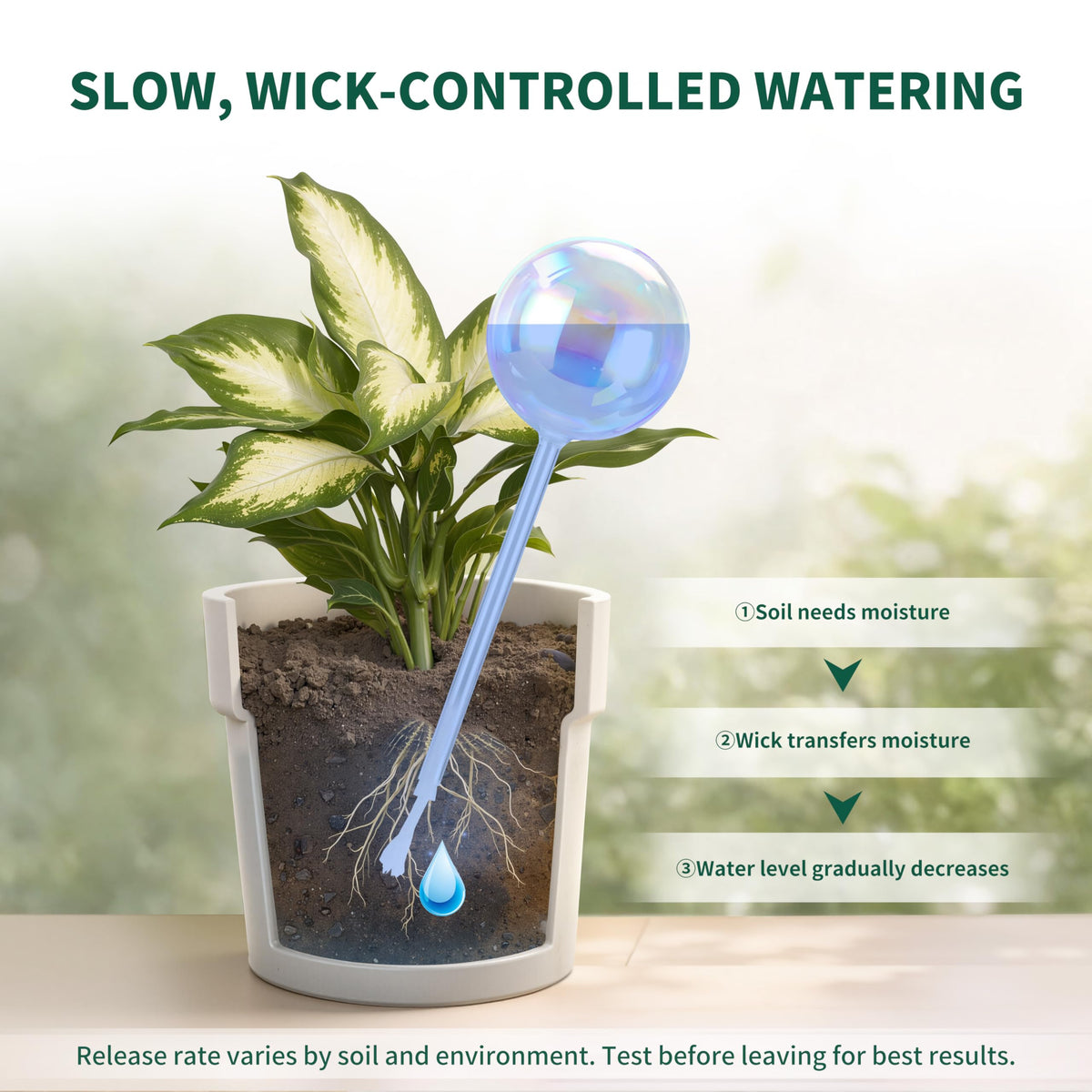 Soilagua 13 oz Extra Large Wick-Controlled Plant Watering Globes, Self Watering Globes for Everyday and Vacation Use, Iridescent Glass Water Bulbs, Automatic Plant Waterer, 4 Pack