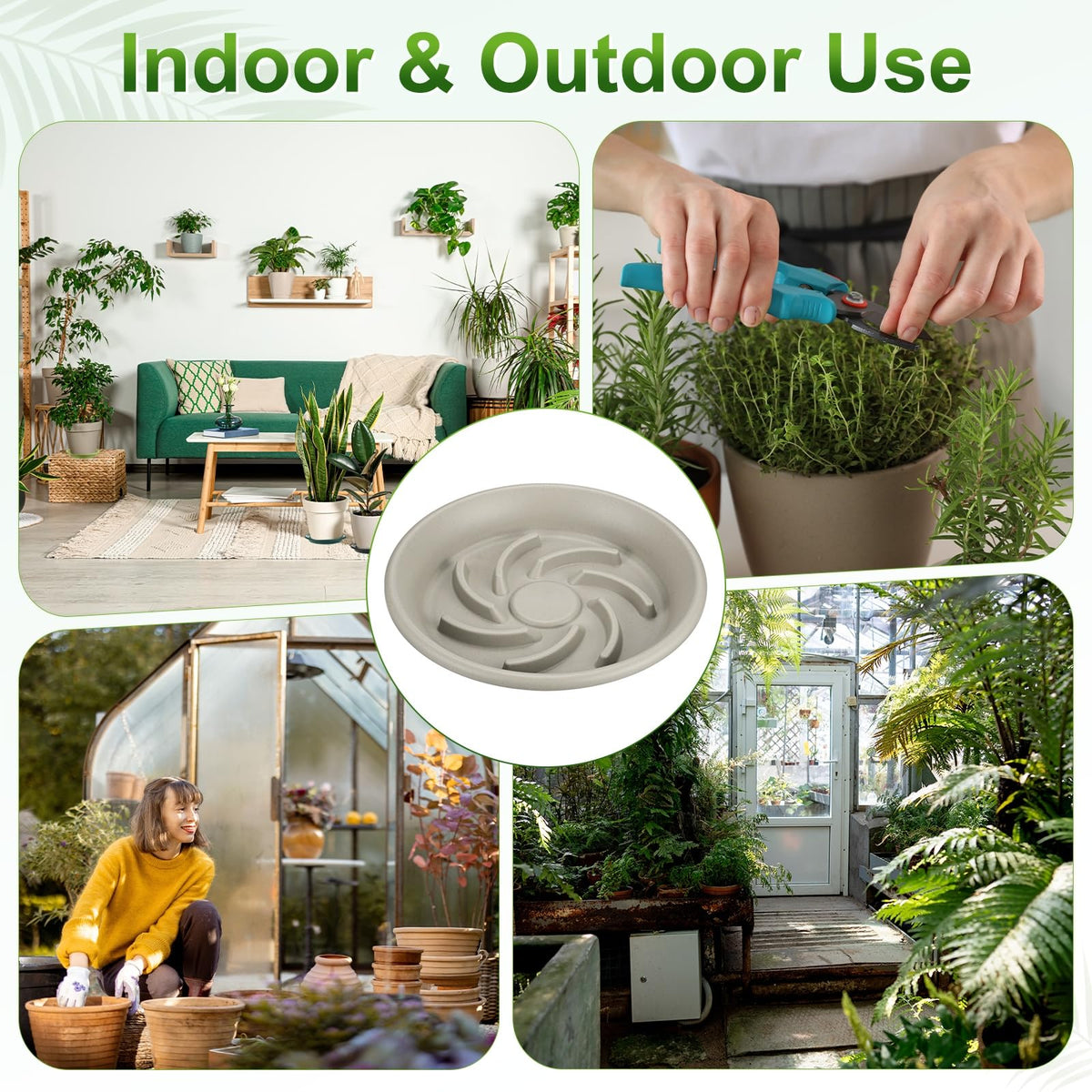 M METERXITY 2-Pack Plant Saucer, 6.5 Inch/ 16.5cm Plastic Plant Trays Thicker for Pots/Indoor/Outdoor/Water Drainage and Protection, Flowerpot Drip Tray [Grayish White]