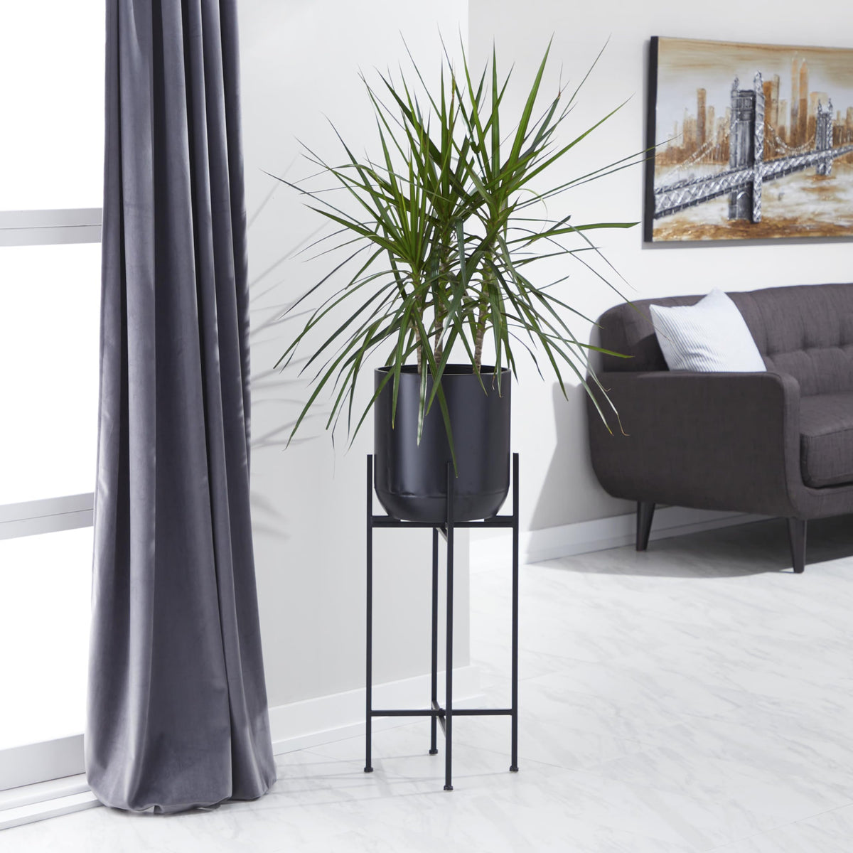 Deco 79 Metal Indoor Outdoor Planter Tall Large Planter Pot with Removable Stand, Planter 12" x 12" x 36", Black