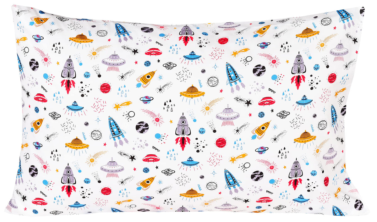 Scientific Sleep Planet Spaceship Rocket in Universe Cotton Cozy Twin Bed Sheet Set, Flat Sheet & Fitted Sheet & Pillowcase Natural Bedding Set (Space, Twin)