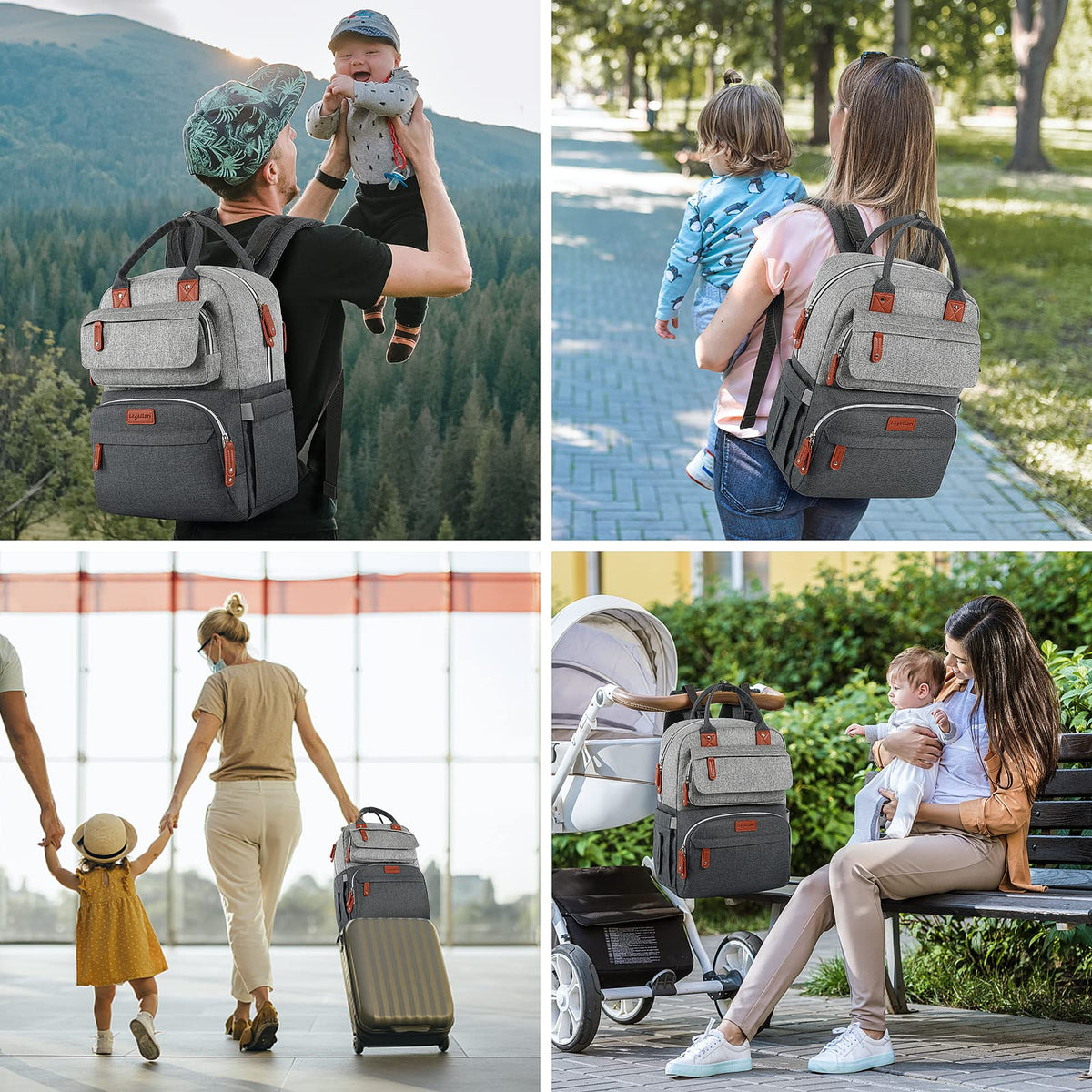 Diaper Bag Backpack, Baby Bag for Boys Girls, Large Diaper Backpack Travel Diaper Bags with Insulated Pockets Baby Registry Search Shower Gifts Newborn Essentials for Mom Dad, Waterproof Grey