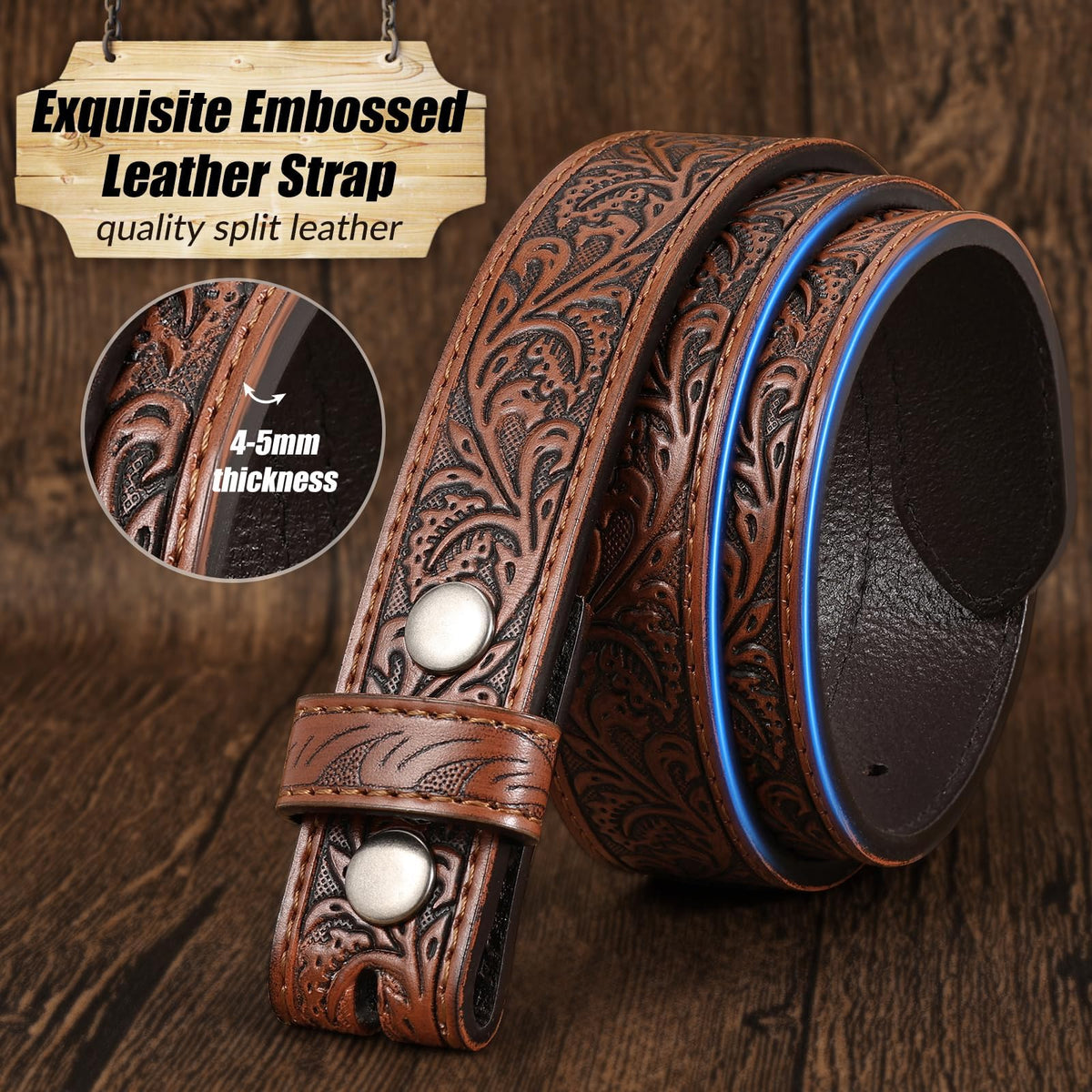 JKEEMI Kids Western Belt for Boys Girls, Embossed Genuine Leather Cowboy Cowgirl Belt for Jeans Pant Dresses Gift