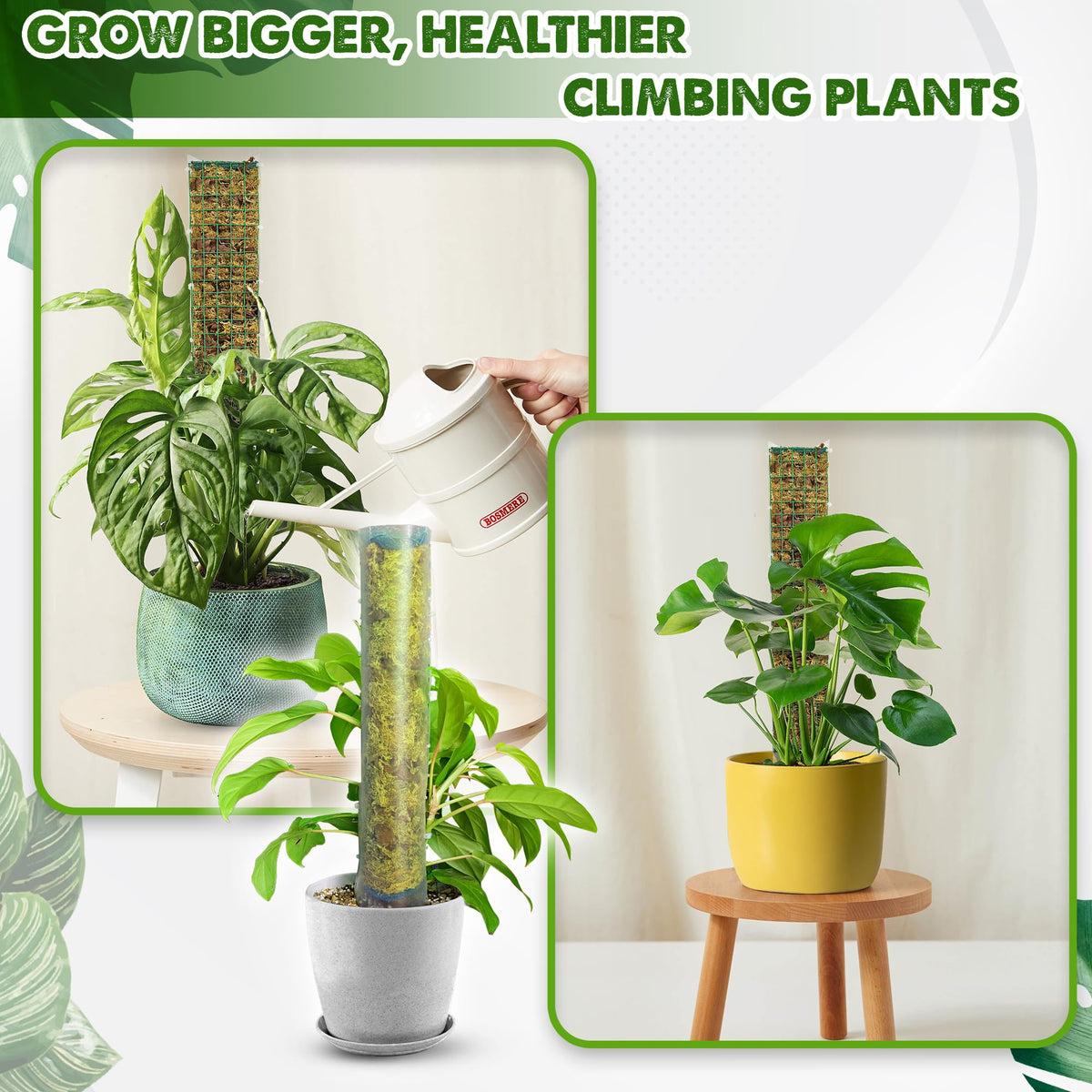 DUSPRO D-Shaped Plastic Moss Poles for Climbing Plants Monstera Stackable Moss Pole for Plants Moss Plant Pole Handmade Moss Stick for Indoor Plants Grow Upward 2 Pack 16.5 inches