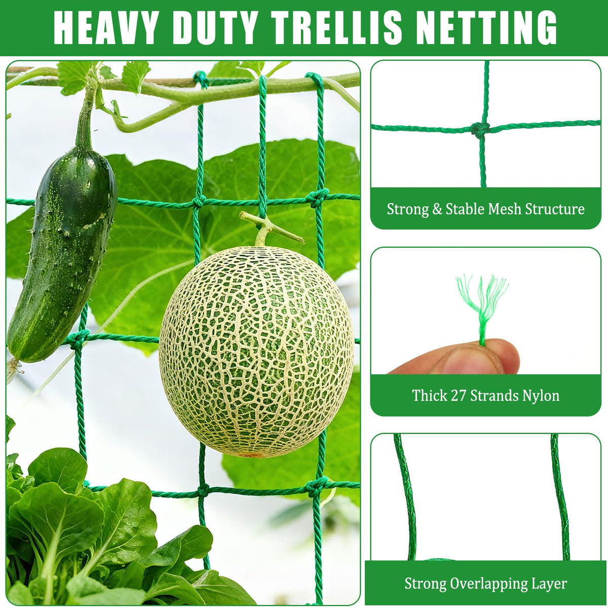 COZYDIG 6.6x16.4FT Trellis Netting for Climbing Plants,Trellis Netting with Plant Clips, Heavy-Duty PE Trellis Net for Cucumber, Tomato, Vegetables, Fruits, Sweet Pea Plants